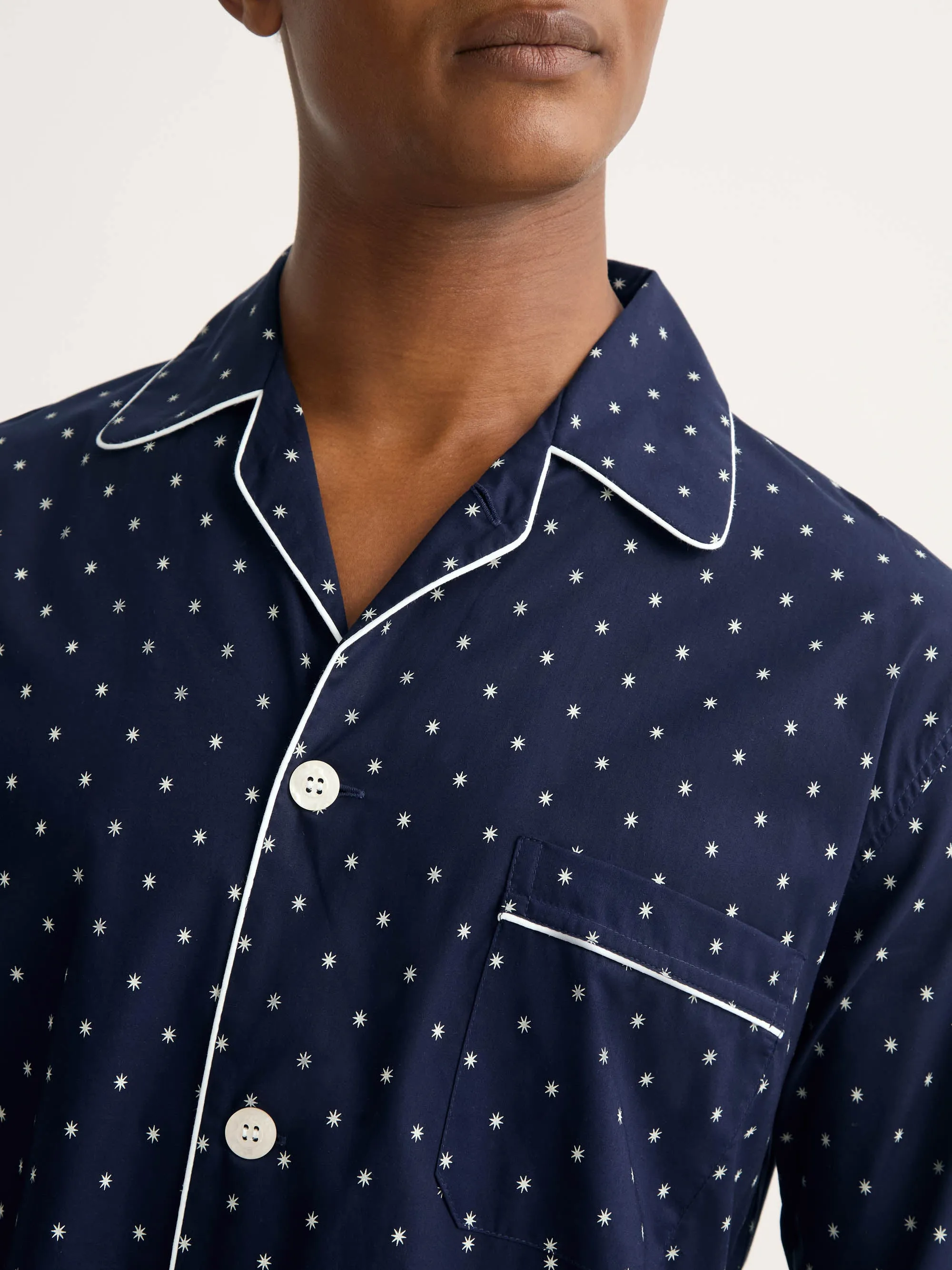 Men's Classic Fit Pajamas Cotton Batiste Navy Blue Starburst Print sold by Derek Rose product image thumbnail 5