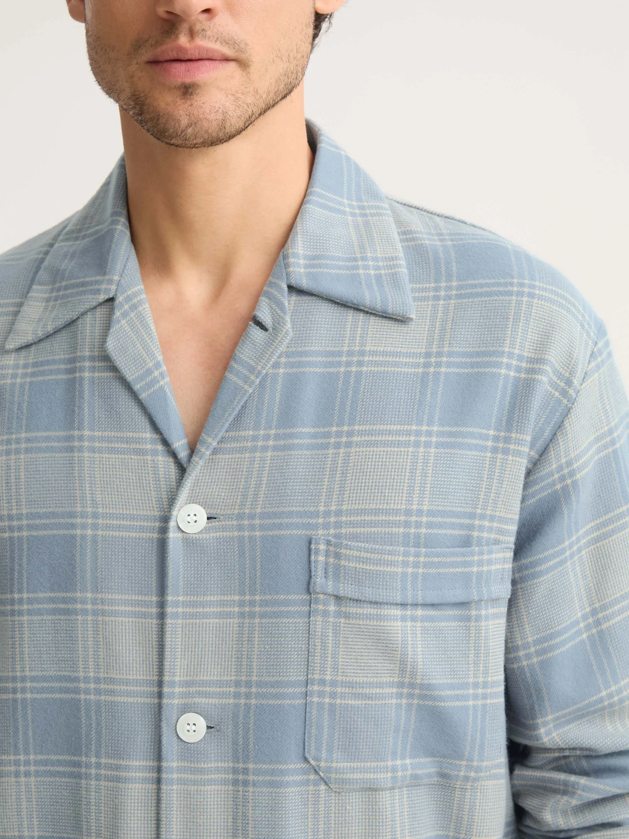 Men's Classic Fit Pajamas Kelburn Brushed Cotton Storm Blue & Ecru Check sold by Derek Rose product image thumbnail 5