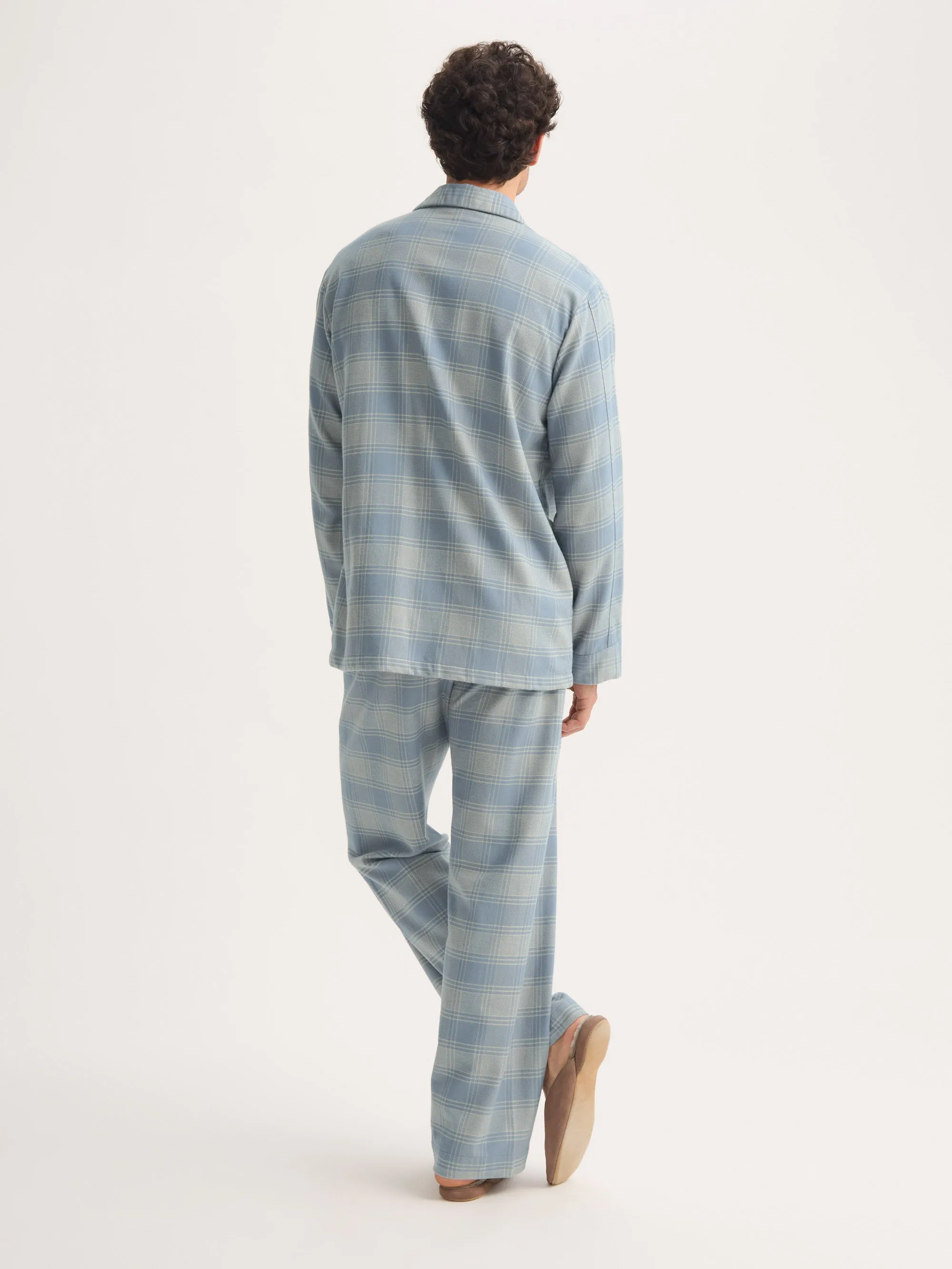 Men's Classic Fit Pajamas Kelburn Brushed Cotton Storm Blue & Ecru Check sold by Derek Rose product image thumbnail 3
