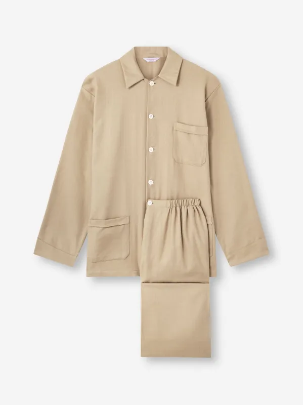 Men's Classic Fit Pajamas Kelburn Brushed Cotton Light Stone Herringbone sold by Derek Rose