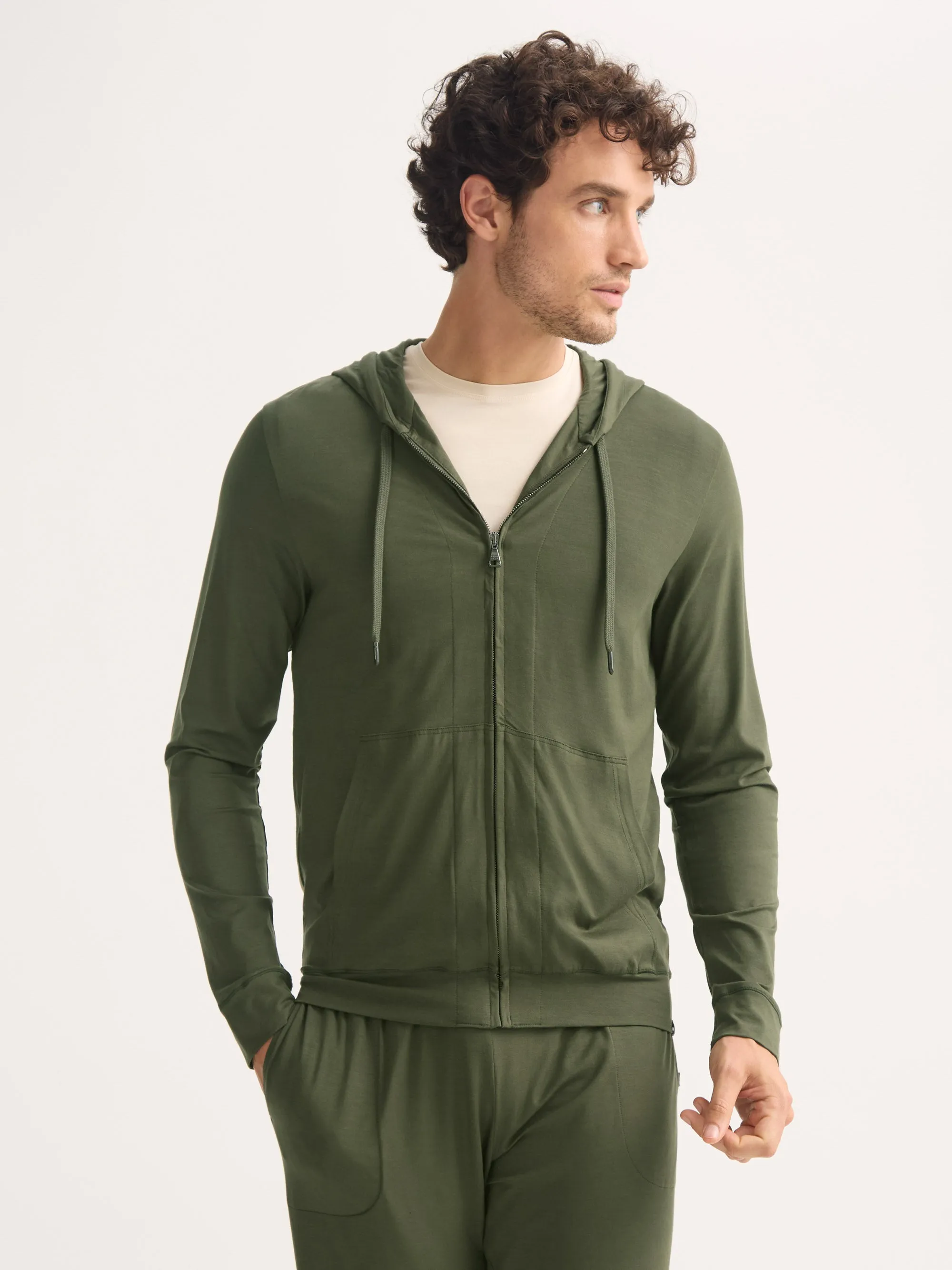 Men's Zip Up Hoodie Basel Micro Modal Stretch Evergreen sold by Derek Rose product image thumbnail 2