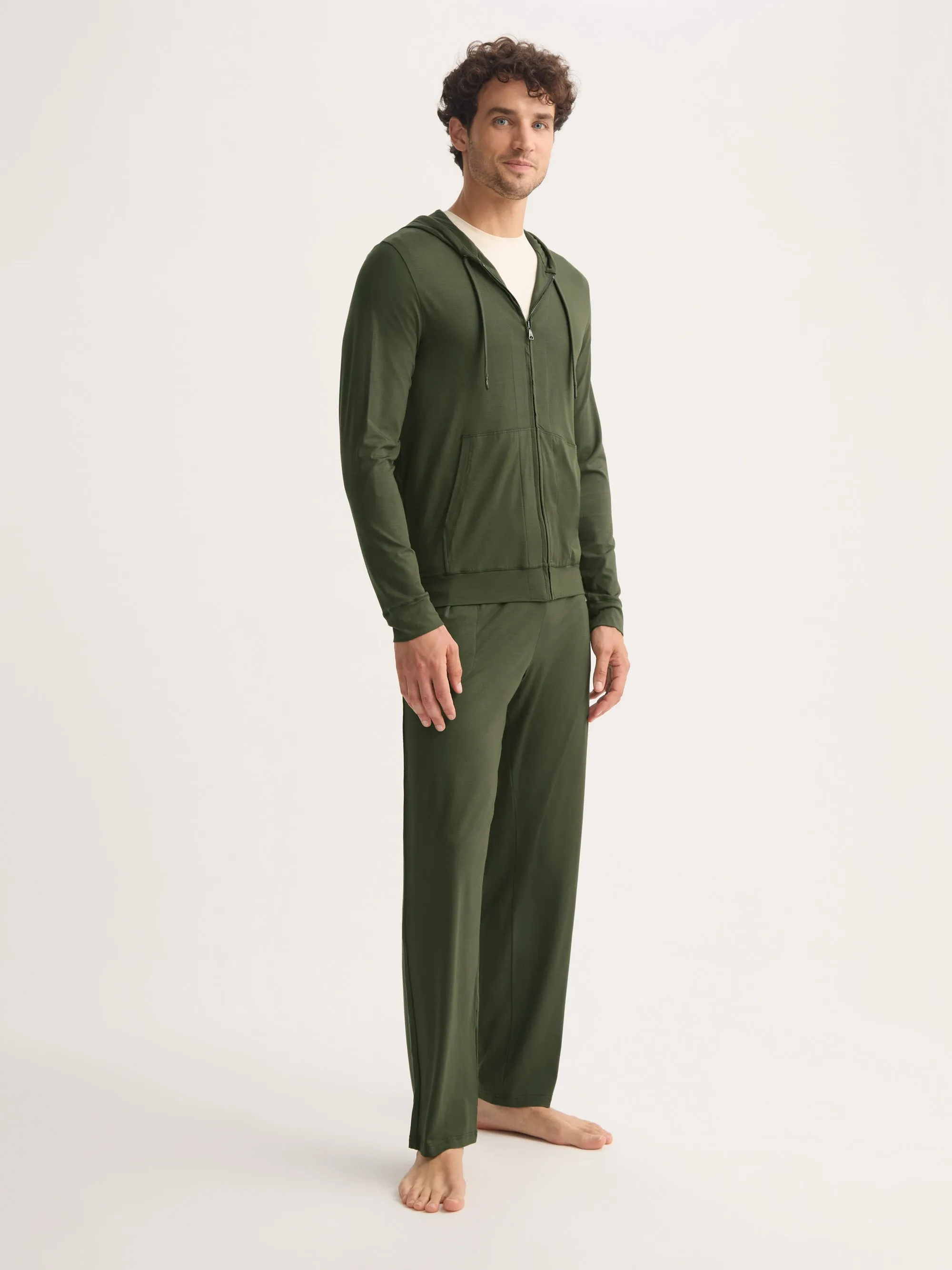 Men's Zip Up Hoodie Basel Micro Modal Stretch Evergreen sold by Derek Rose product image thumbnail 3