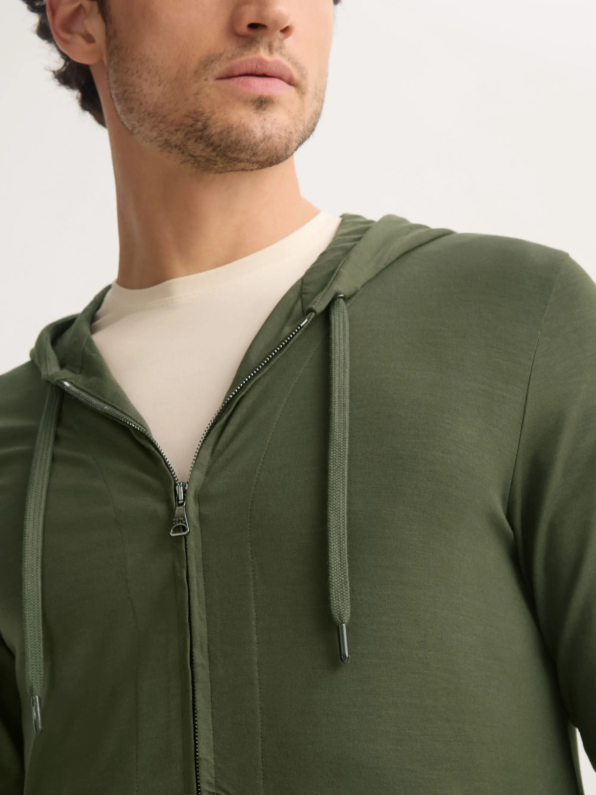 Men's Zip Up Hoodie Basel Micro Modal Stretch Evergreen sold by Derek Rose product image thumbnail 5