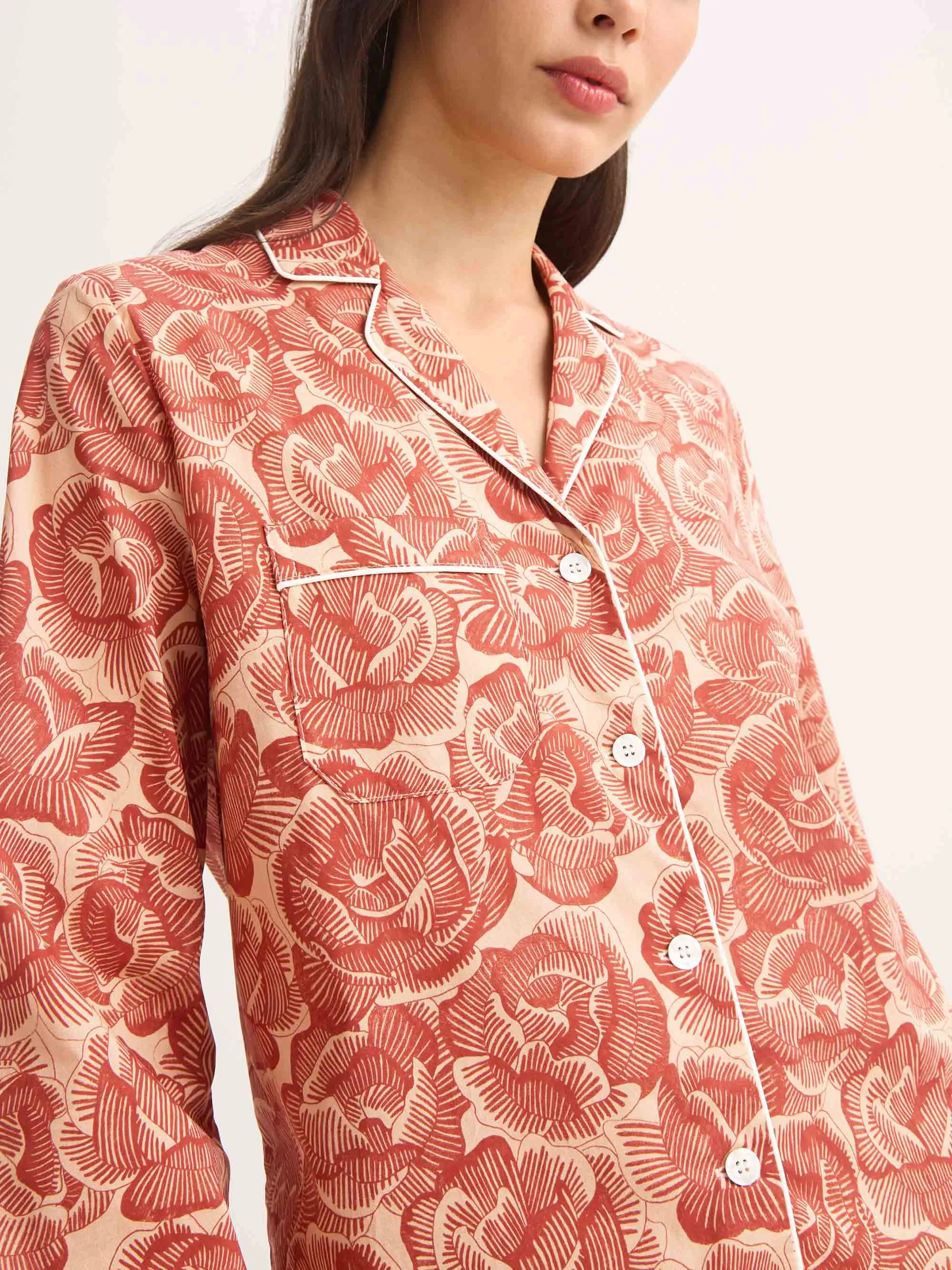 Women's Pajamas Cotton Batiste Rustic Red Rose Print sold by Derek Rose product image thumbnail 5