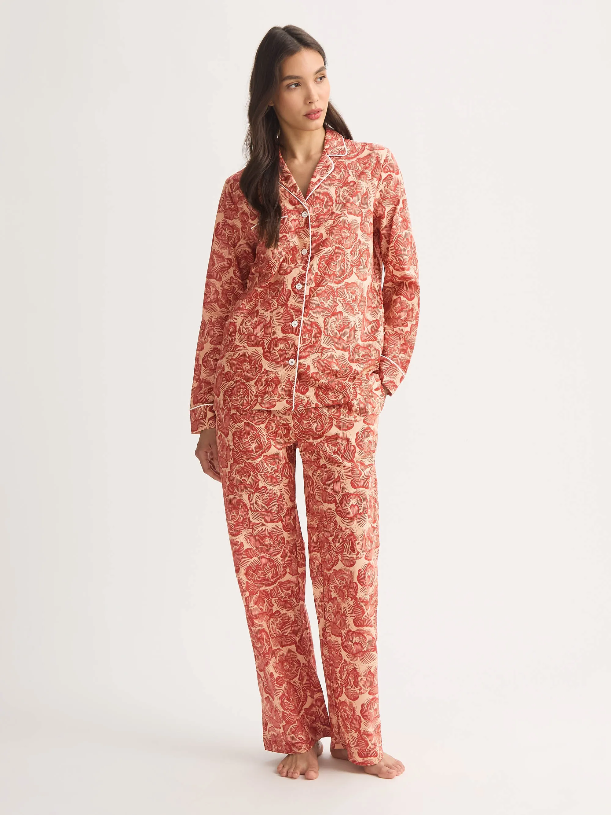 Women's Pajamas Cotton Batiste Rustic Red Rose Print sold by Derek Rose product image thumbnail 2
