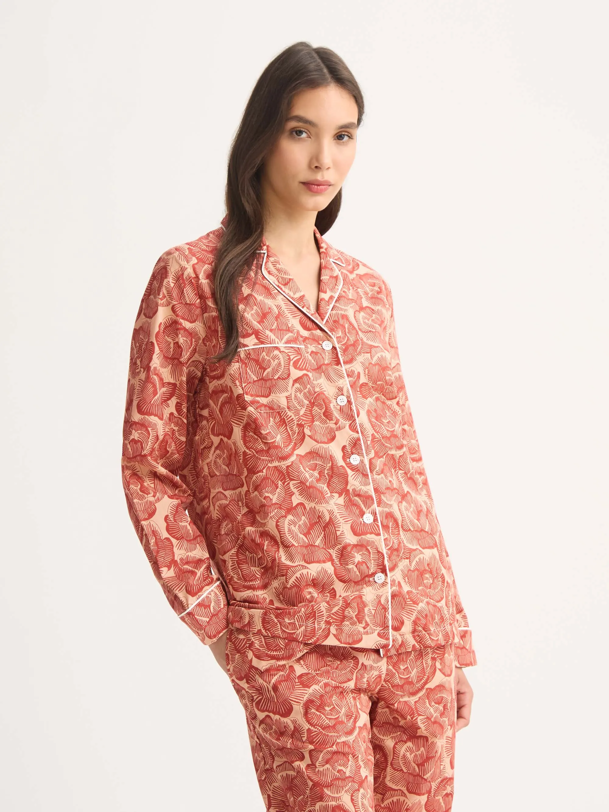 Women's Pajamas Cotton Batiste Rustic Red Rose Print sold by Derek Rose product image thumbnail 4
