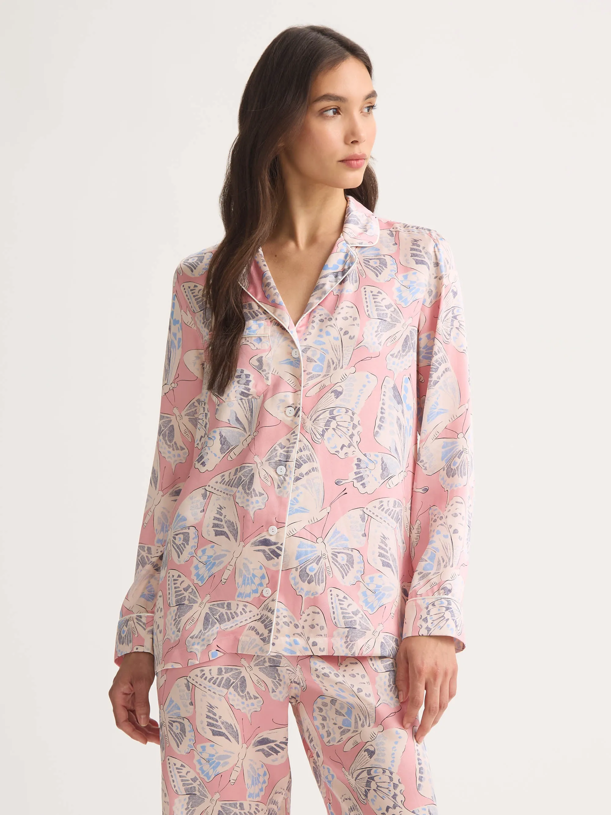Brindisi Silk Pajamas Pink Multi Butterfly sold by Derek Rose product image thumbnail 3