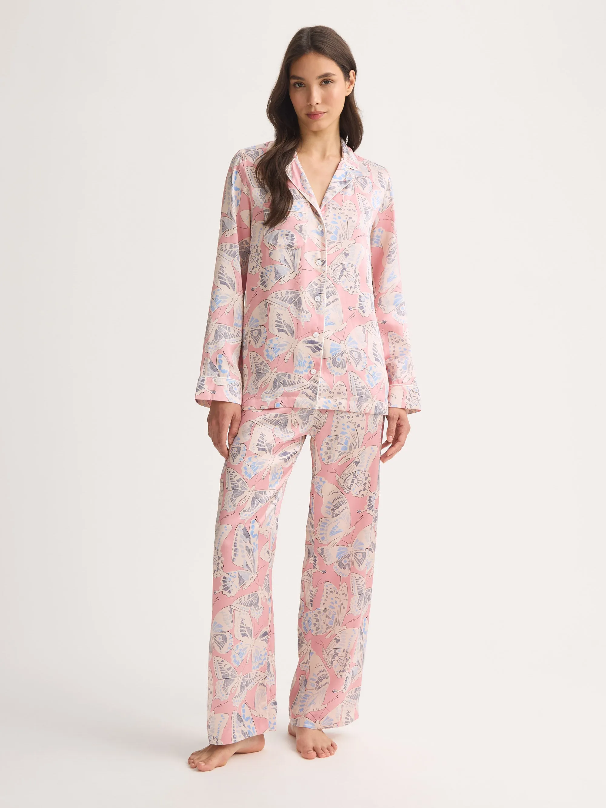 Brindisi Silk Pajamas Pink Multi Butterfly sold by Derek Rose