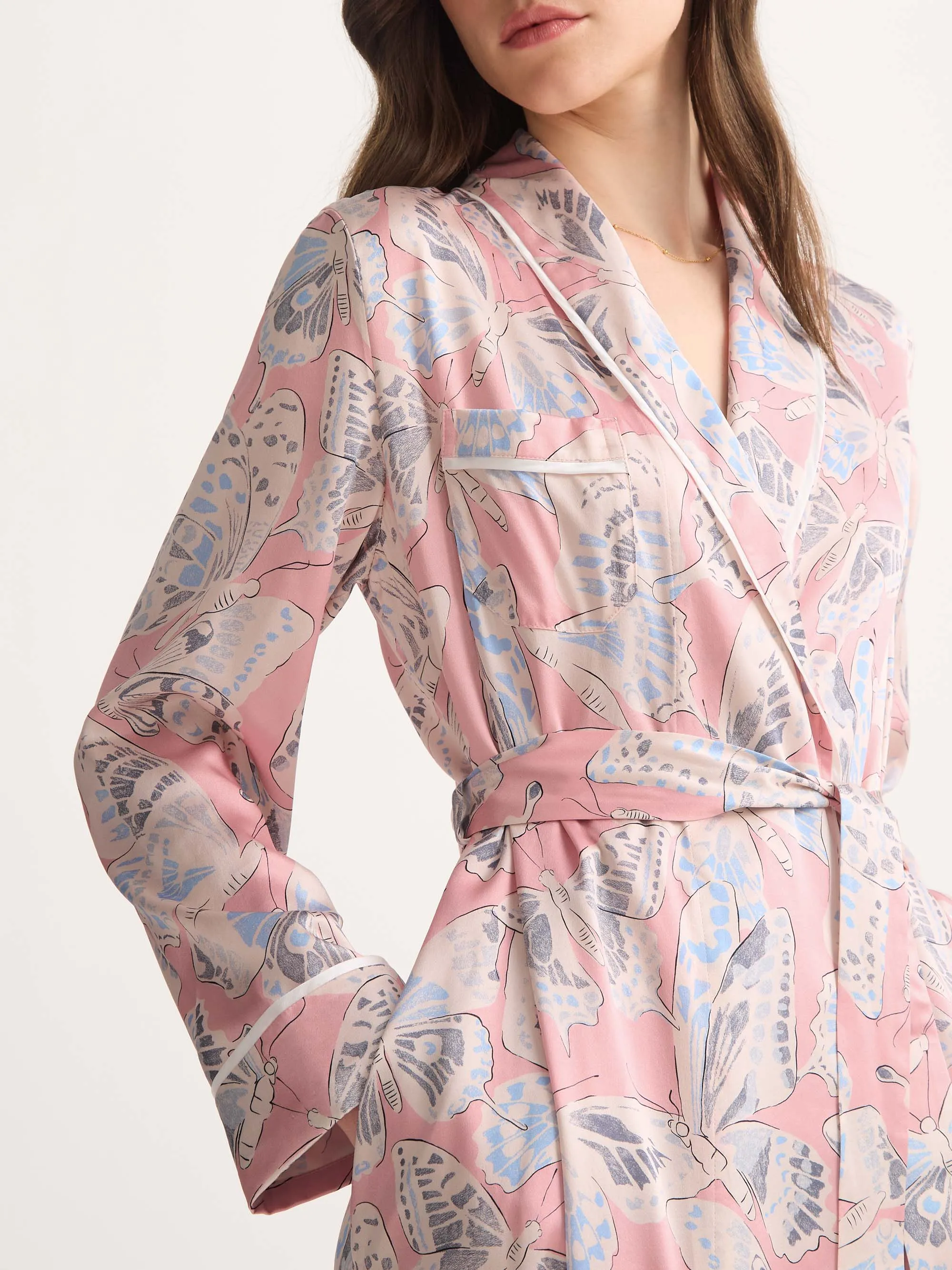 Women's Long Robe Silk Pink Multicolor Butterfly sold by Derek Rose product image thumbnail 5