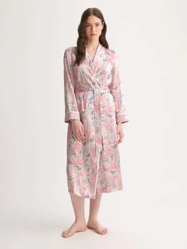 Women's Long Robe Silk Pink Multicolor Butterfly sold by Derek Rose