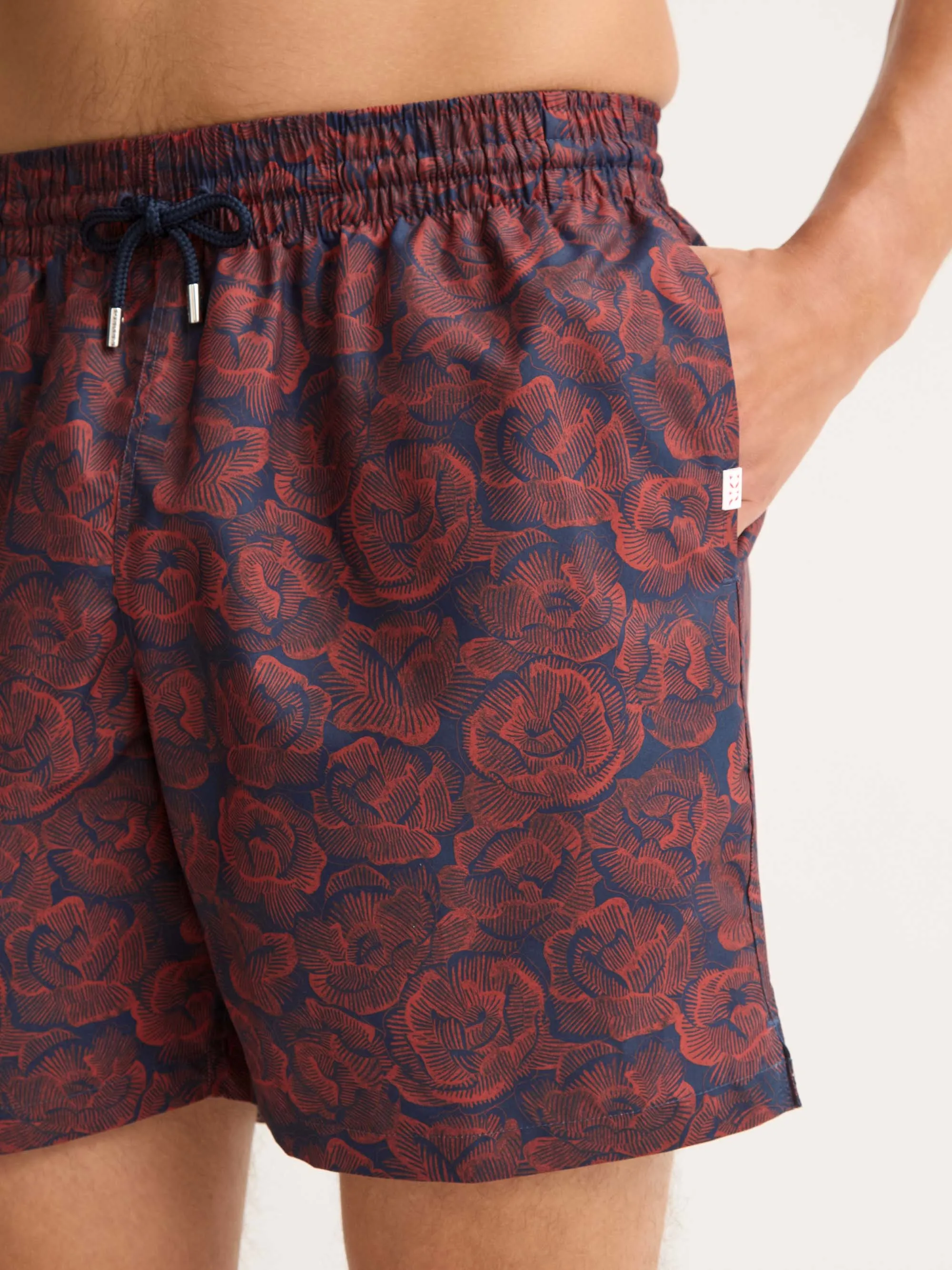 Men's Swim Trunks Maui Navy Blue & Red Rose Print sold by Derek Rose product image thumbnail 5