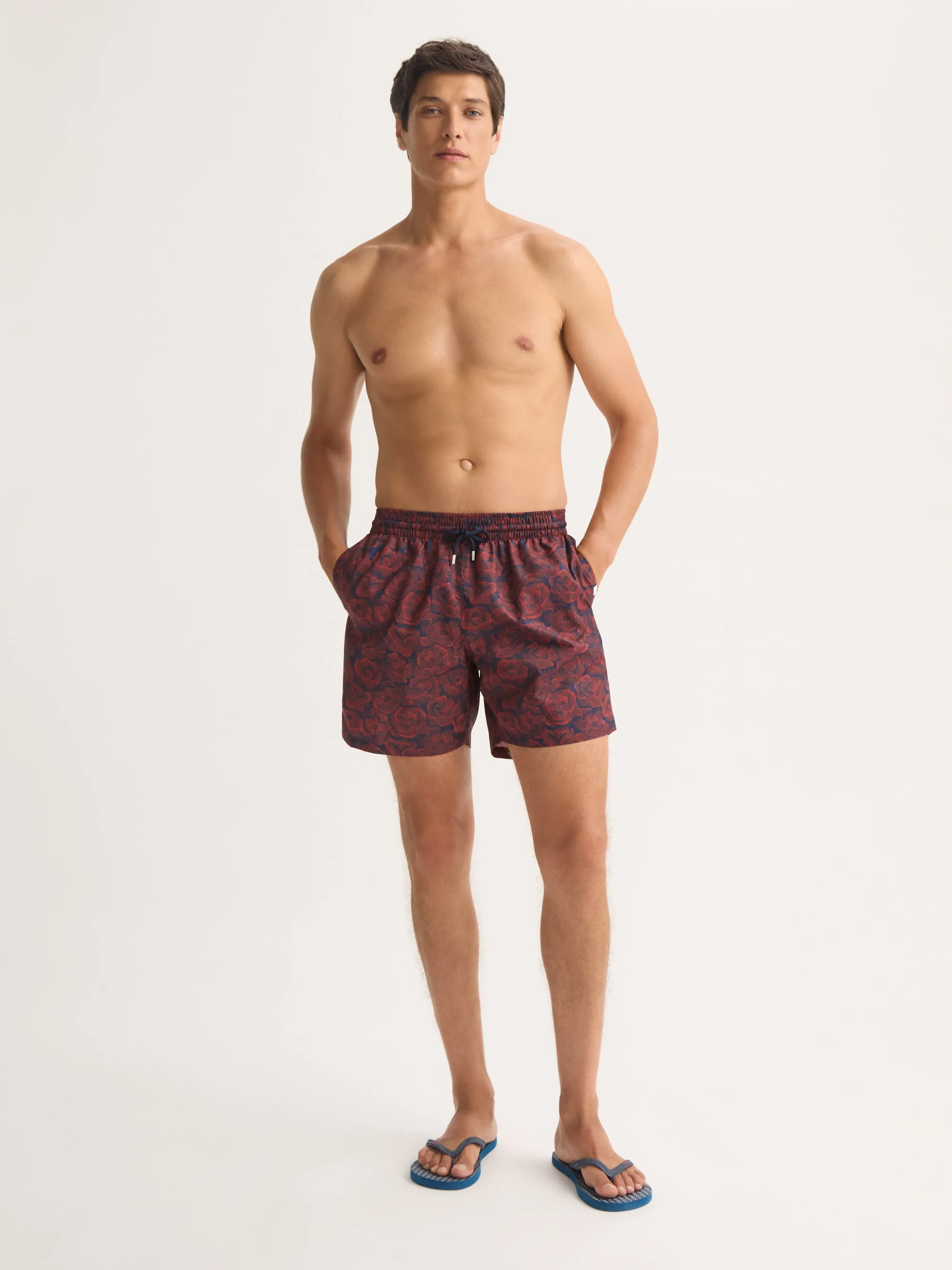 Men's Swim Trunks Maui Navy Blue & Red Rose Print sold by Derek Rose product image thumbnail 2
