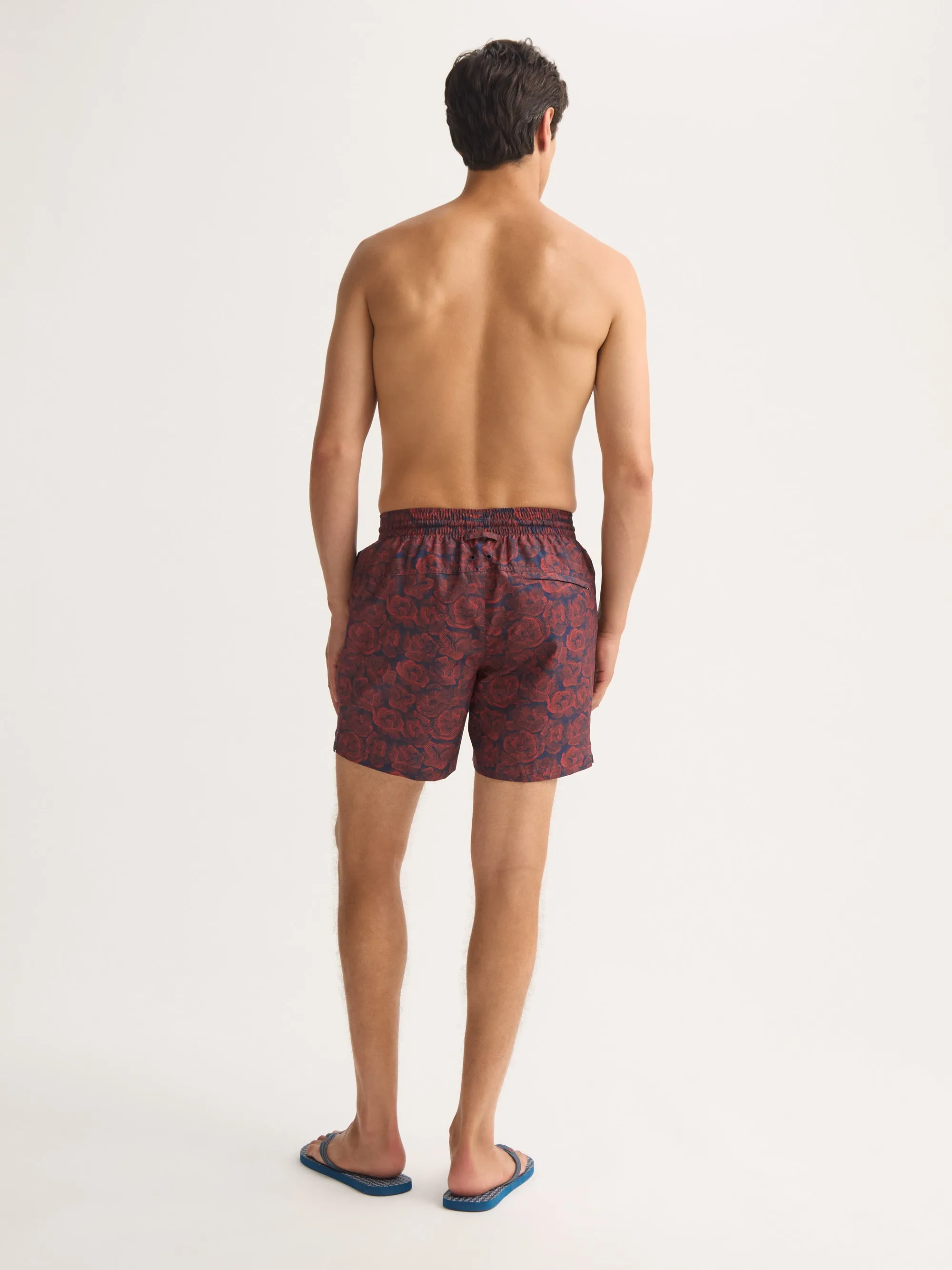 Men's Swim Trunks Maui Navy Blue & Red Rose Print sold by Derek Rose product image thumbnail 3