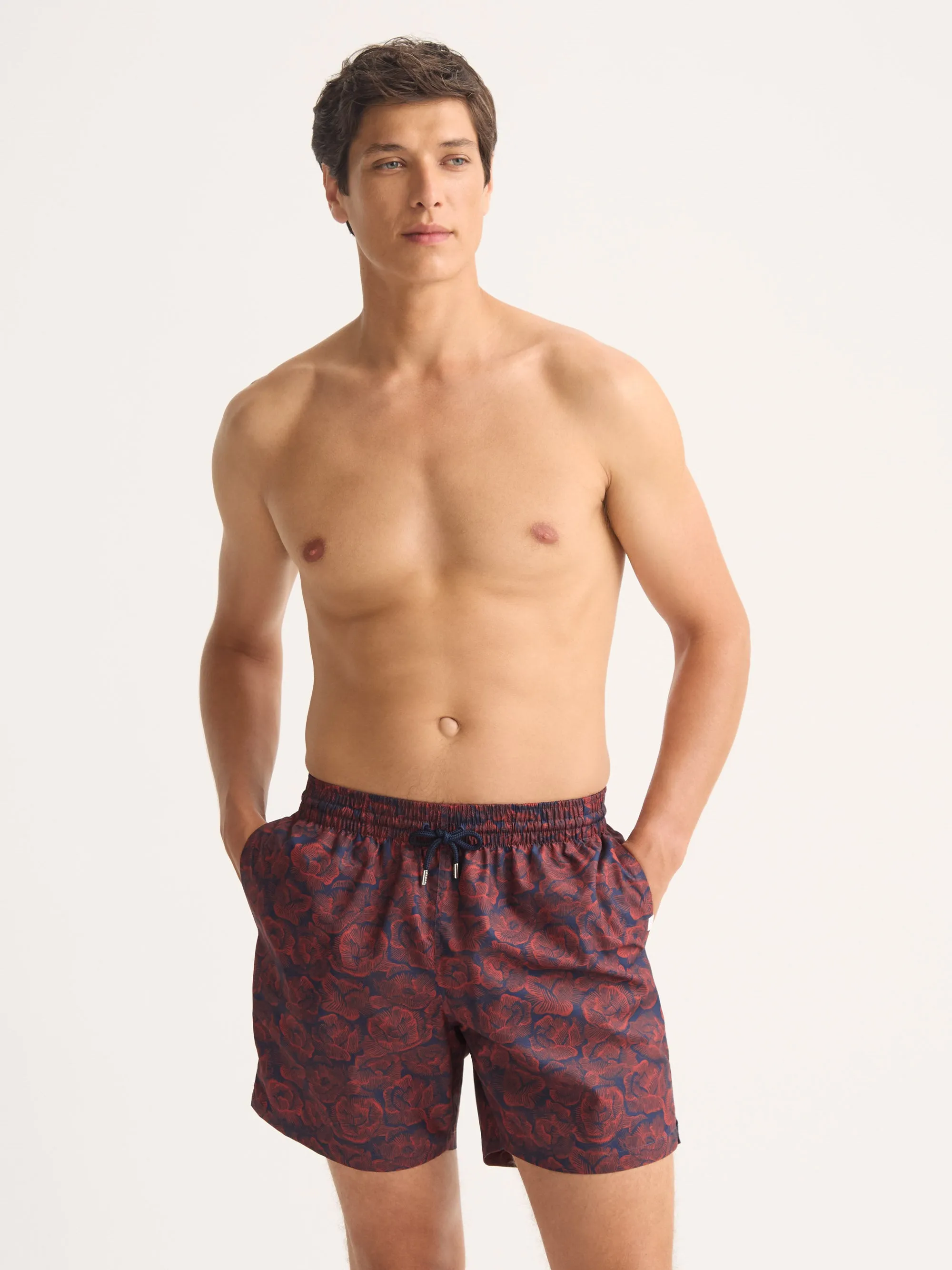 Men's Swim Trunks Maui Navy Blue & Red Rose Print sold by Derek Rose product image thumbnail 4