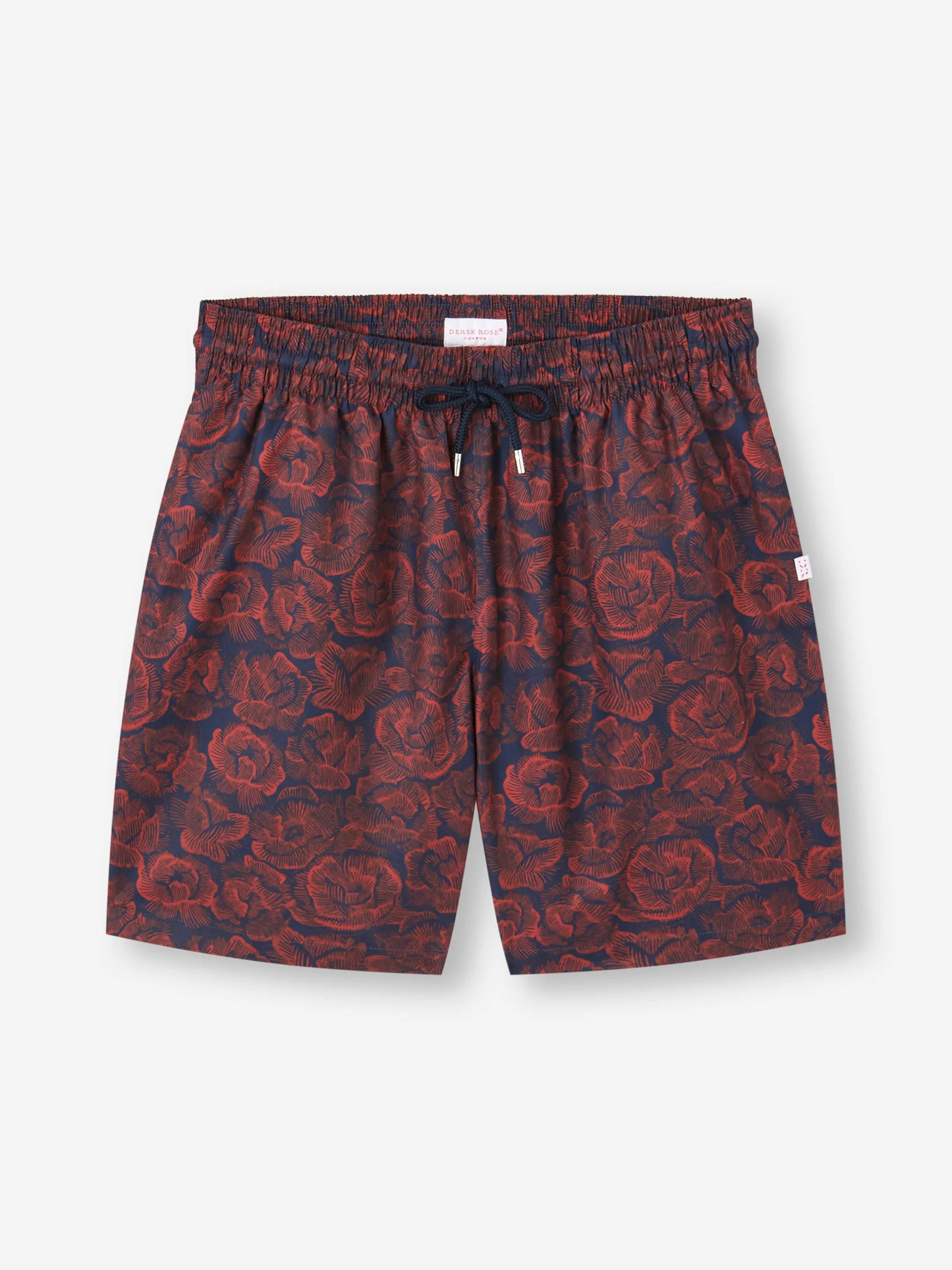 Men's Swim Trunks Maui Navy Blue & Red Rose Print sold by Derek Rose