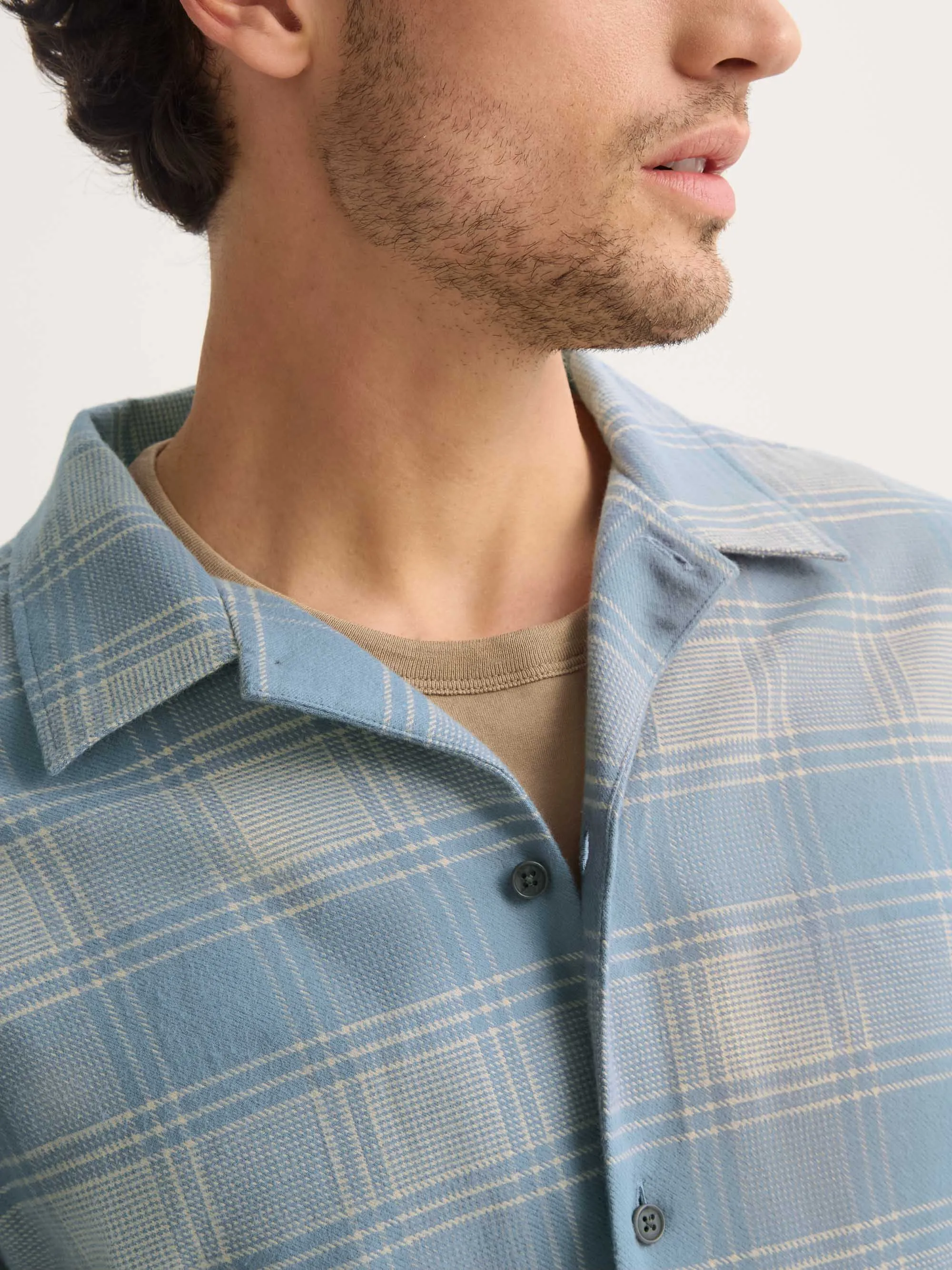 Men's Flannel Overshirt Kelburn Brushed Cotton Storm Blue & Ecru Check sold by Derek Rose product image thumbnail 5