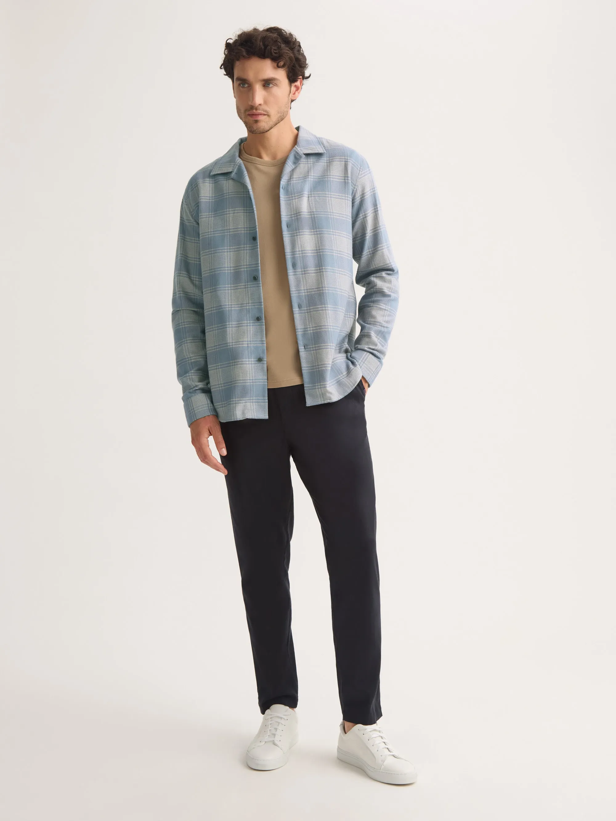 Men's Flannel Overshirt Kelburn Brushed Cotton Storm Blue & Ecru Check sold by Derek Rose product image thumbnail 2