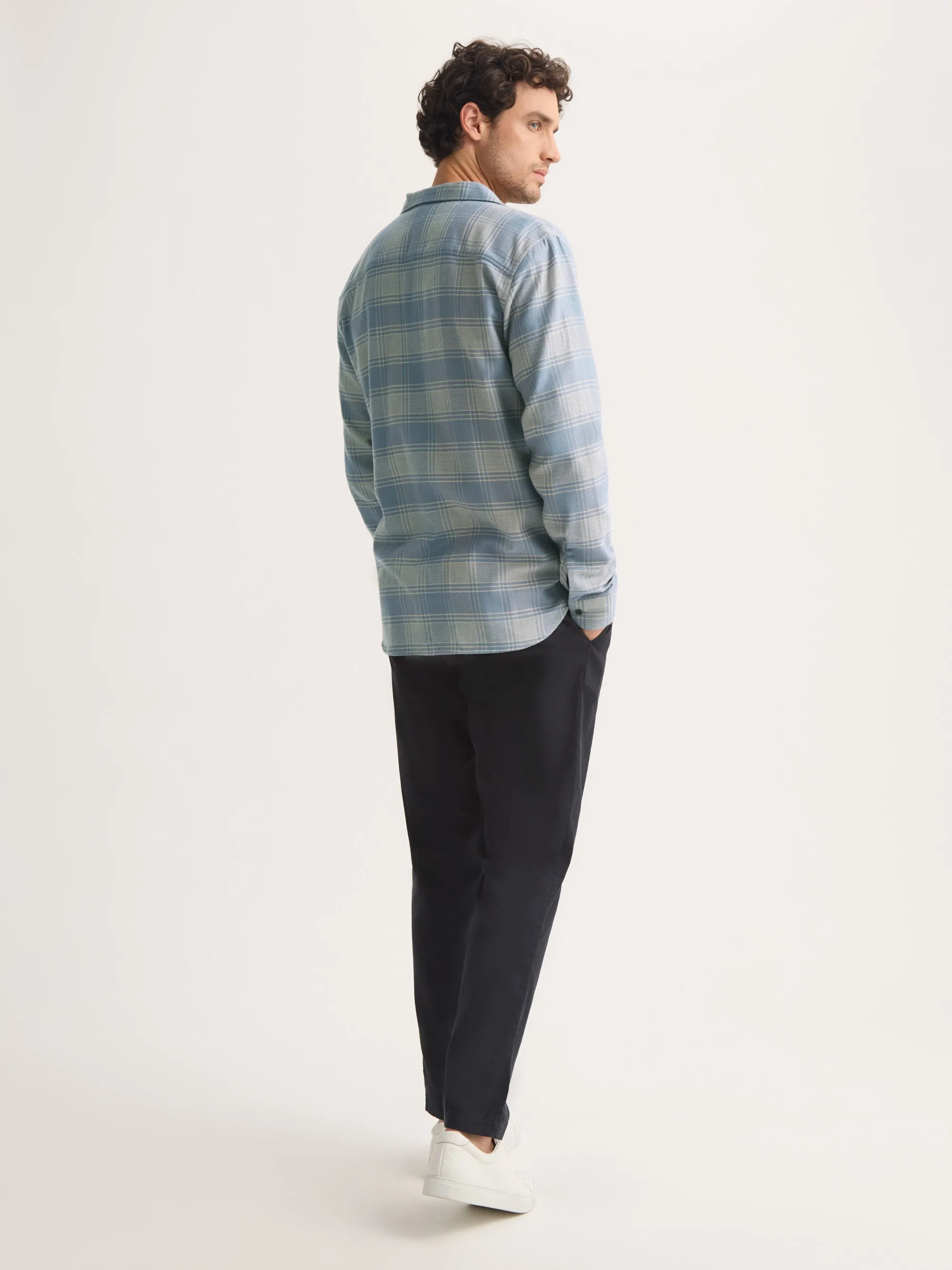 Men's Flannel Overshirt Kelburn Brushed Cotton Storm Blue & Ecru Check sold by Derek Rose product image thumbnail 3
