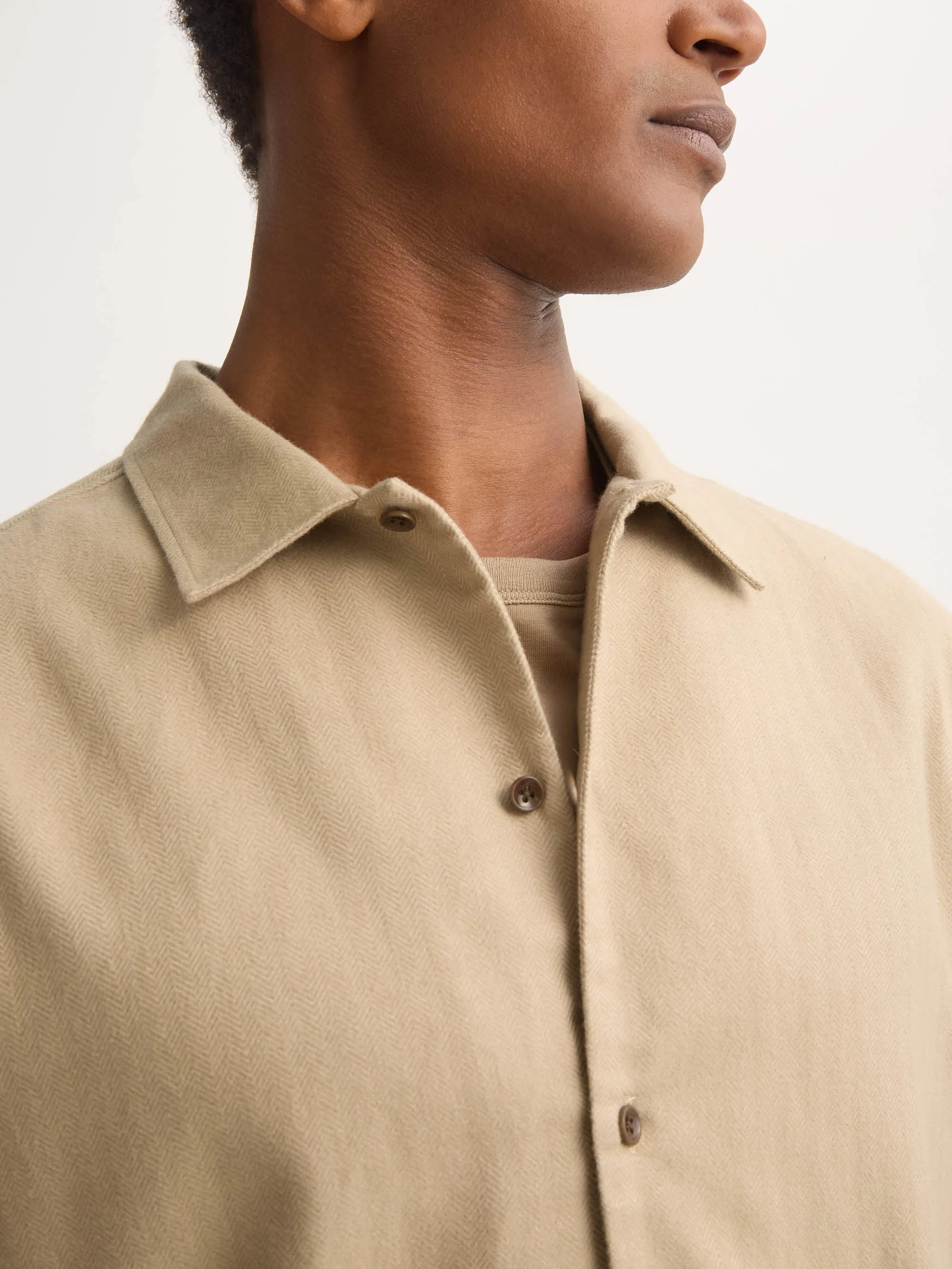 Men's Flannel Overshirt Kelburn Brushed Cotton Light Stone Herringbone sold by Derek Rose product image thumbnail 5