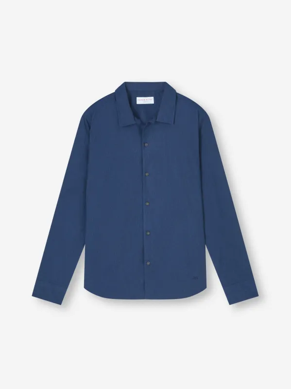 Men's Flannel Overshirt Balmoral Brushed Cotton Navy Blue sold by Derek Rose