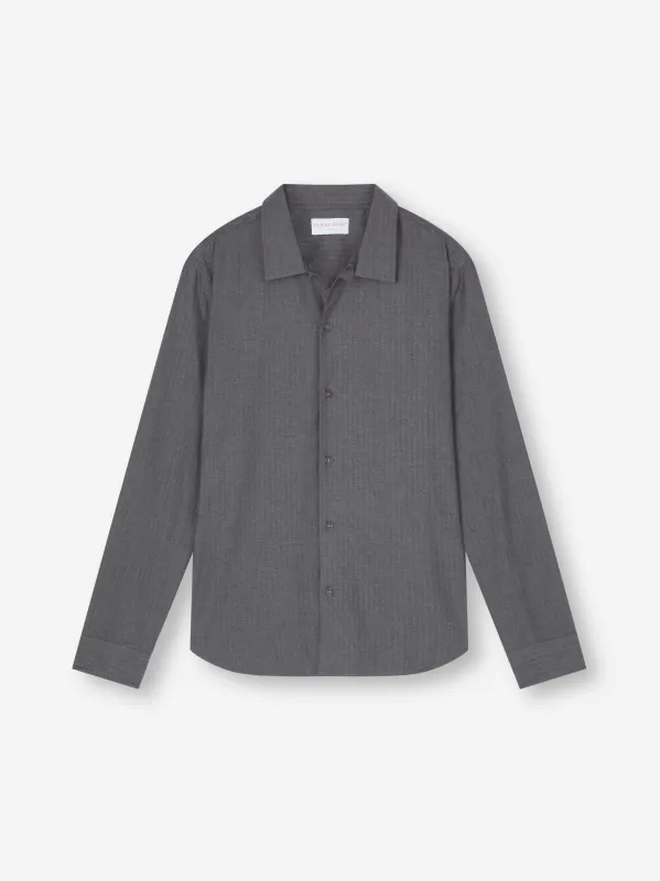 Men's Flannel Overshirt Balmoral Brushed Cotton Charcoal Gray Herringbone sold by Derek Rose
