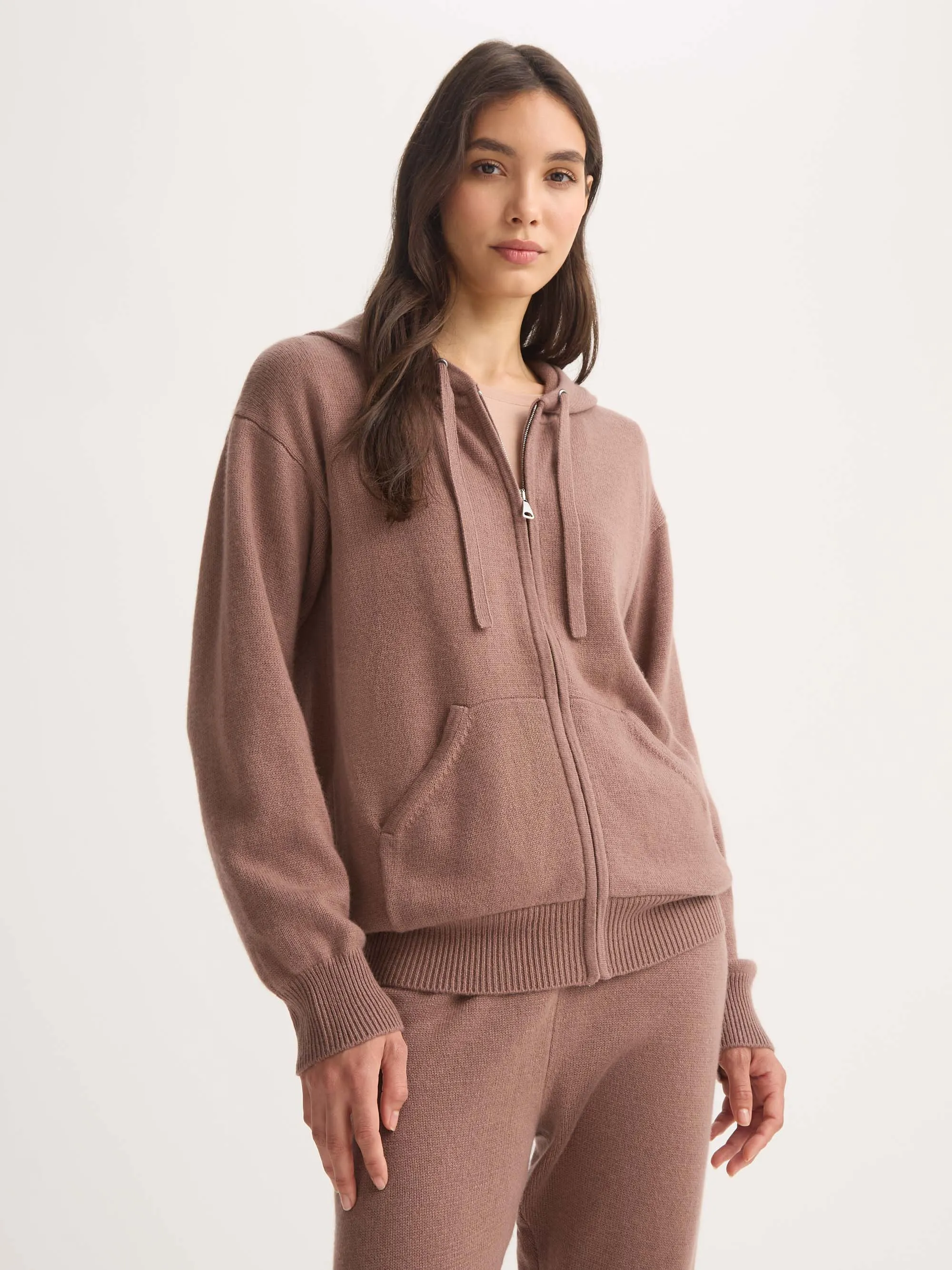 Women's Zip Up Hoodie Daphne Cashmere Rosewood sold by Derek Rose product image thumbnail 3