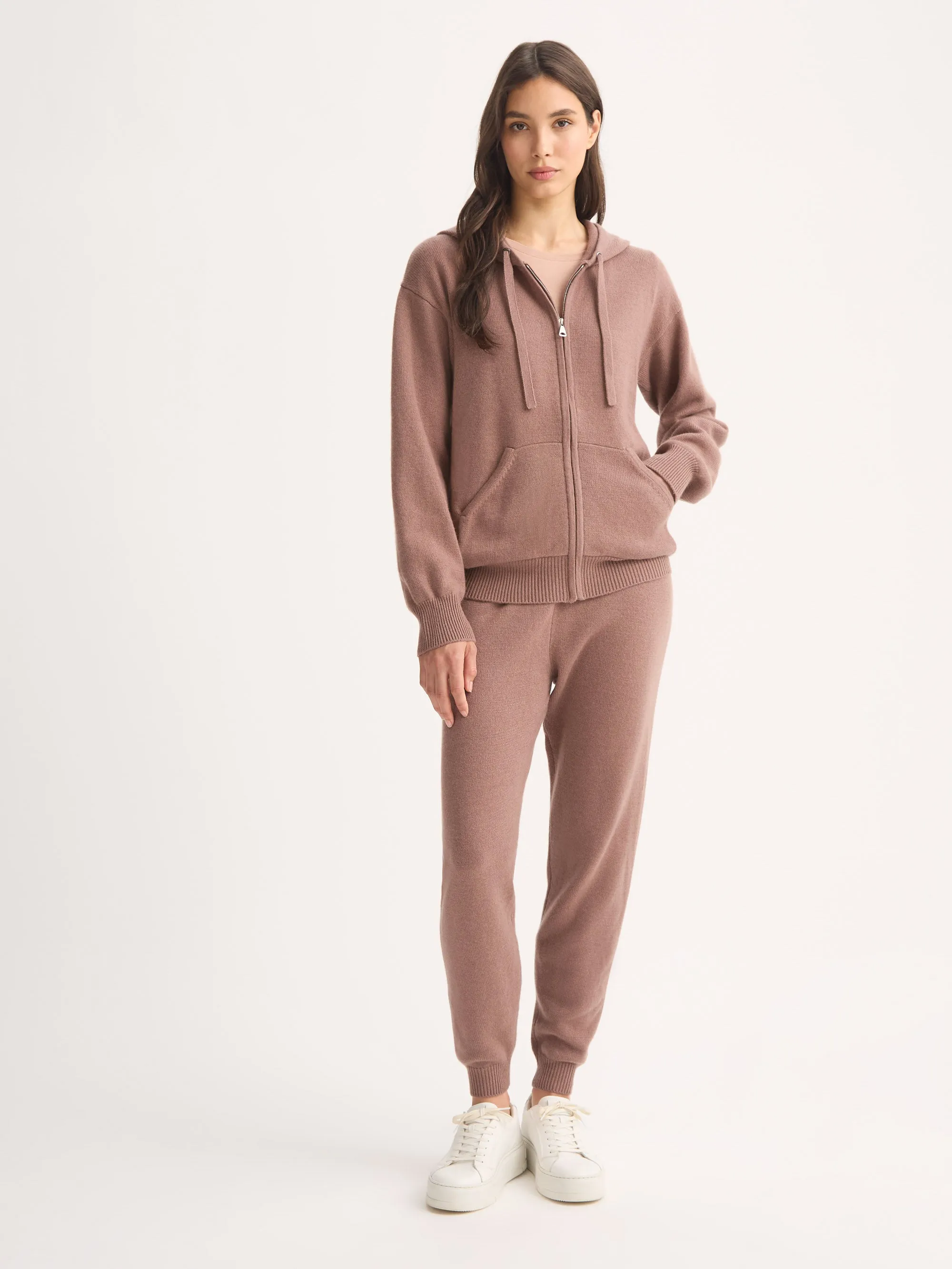 Women's Zip Up Hoodie Daphne Cashmere Rosewood sold by Derek Rose
