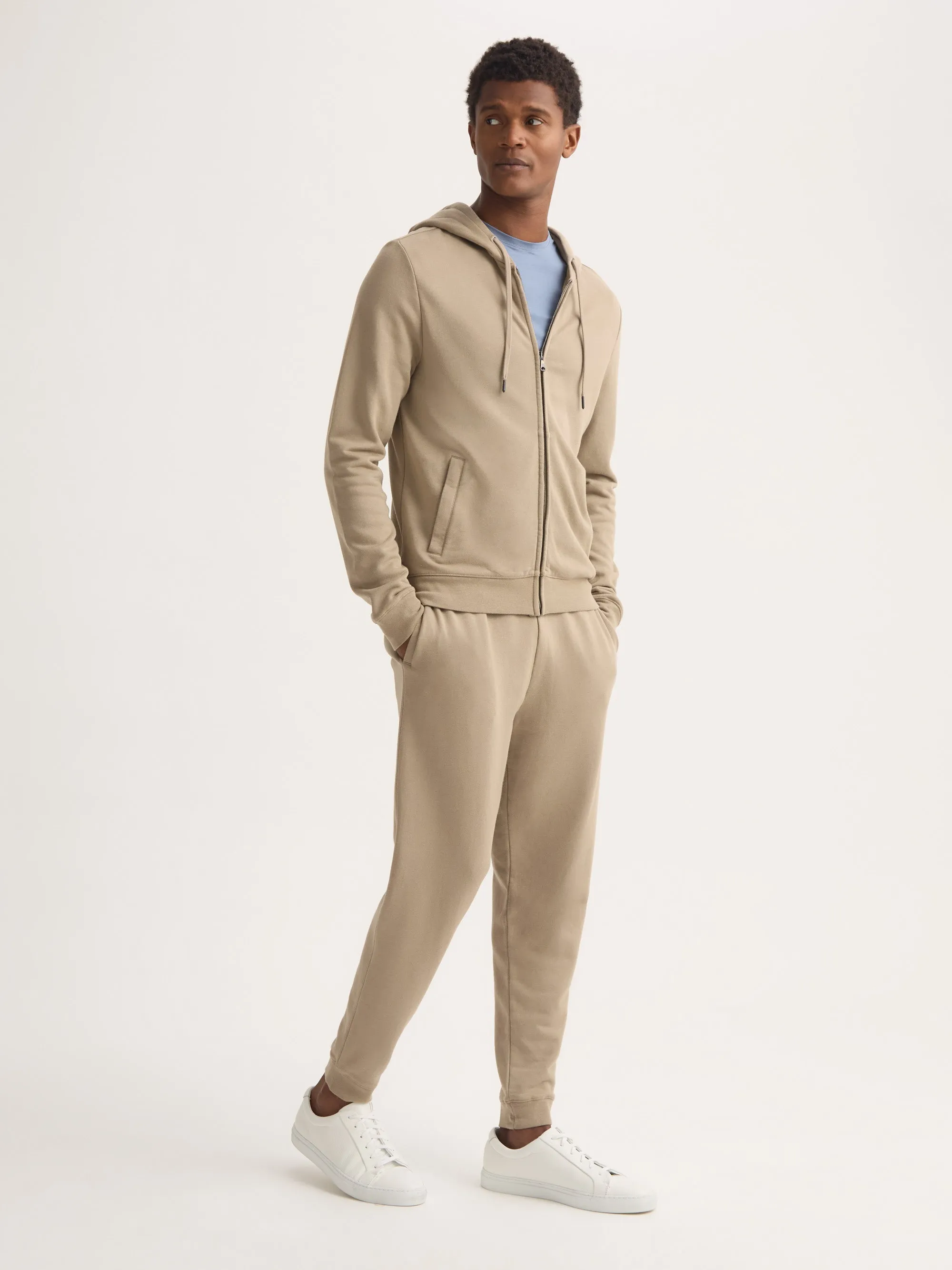 Men's Zip Up Hoodie Quinn Cotton Modal Taupe sold by Derek Rose product image thumbnail 2