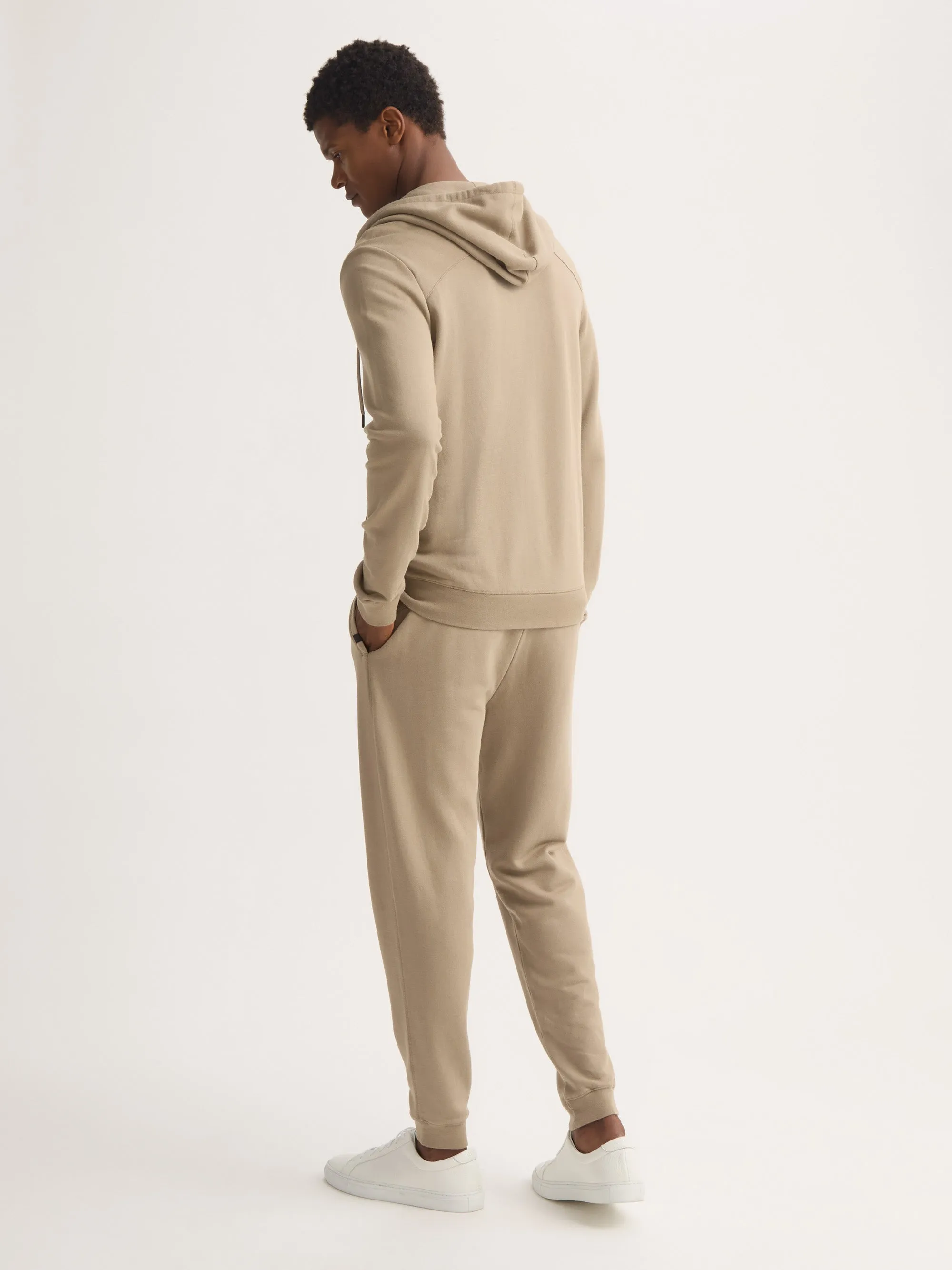 Men's Zip Up Hoodie Quinn Cotton Modal Taupe sold by Derek Rose product image thumbnail 3