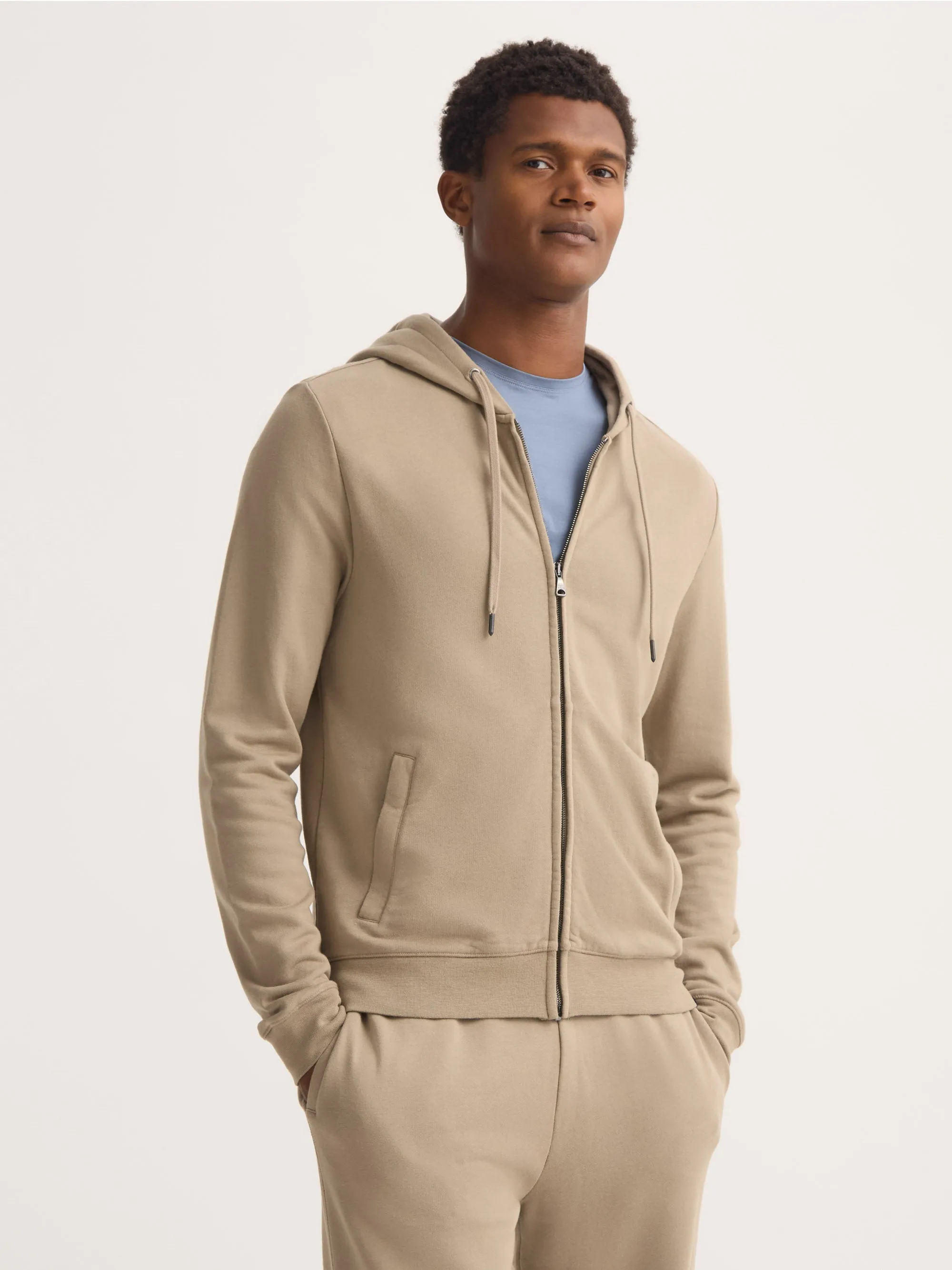 Men's Zip Up Hoodie Quinn Cotton Modal Taupe sold by Derek Rose product image thumbnail 4
