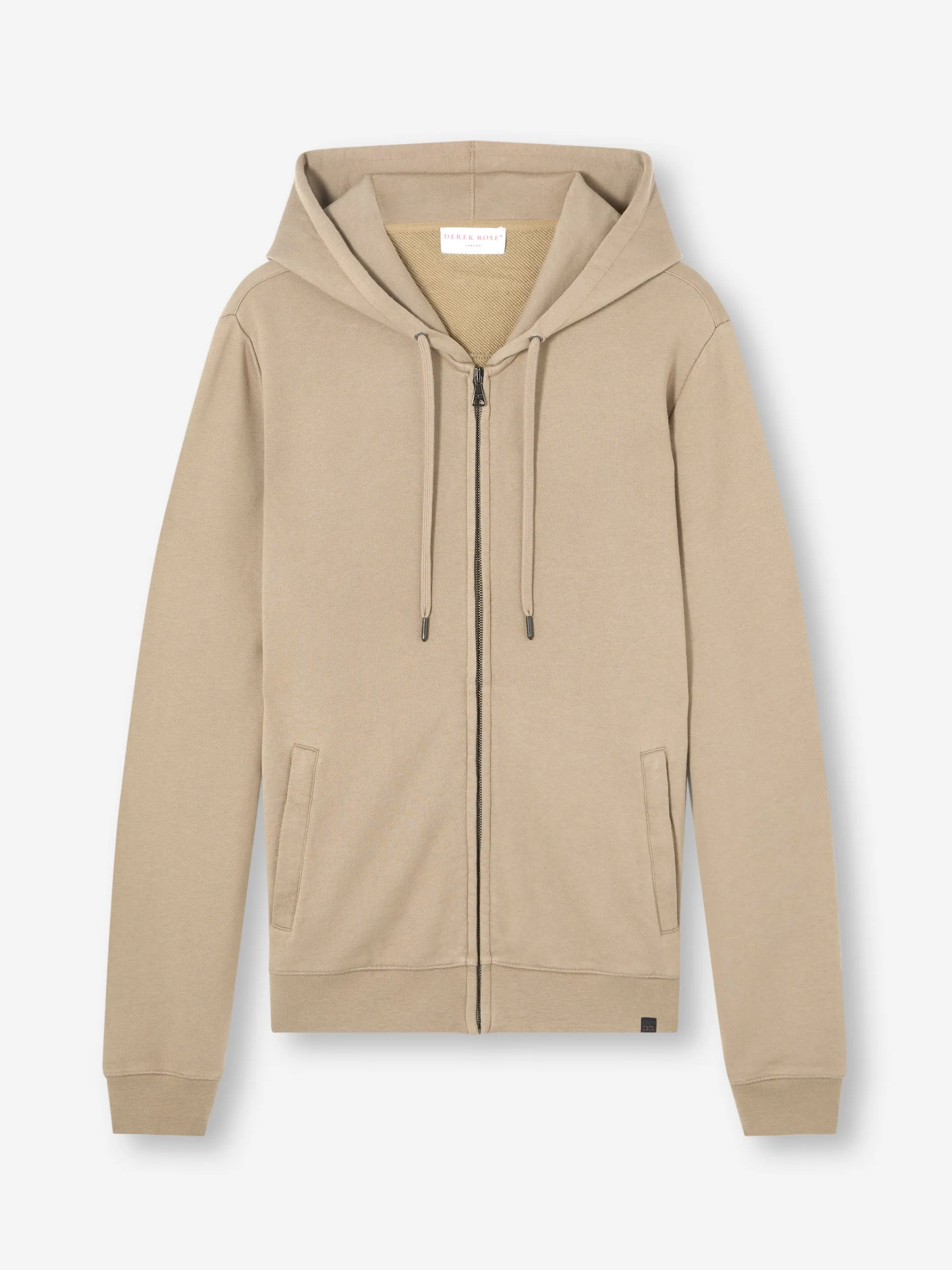 Men's Zip Up Hoodie Quinn Cotton Modal Taupe sold by Derek Rose