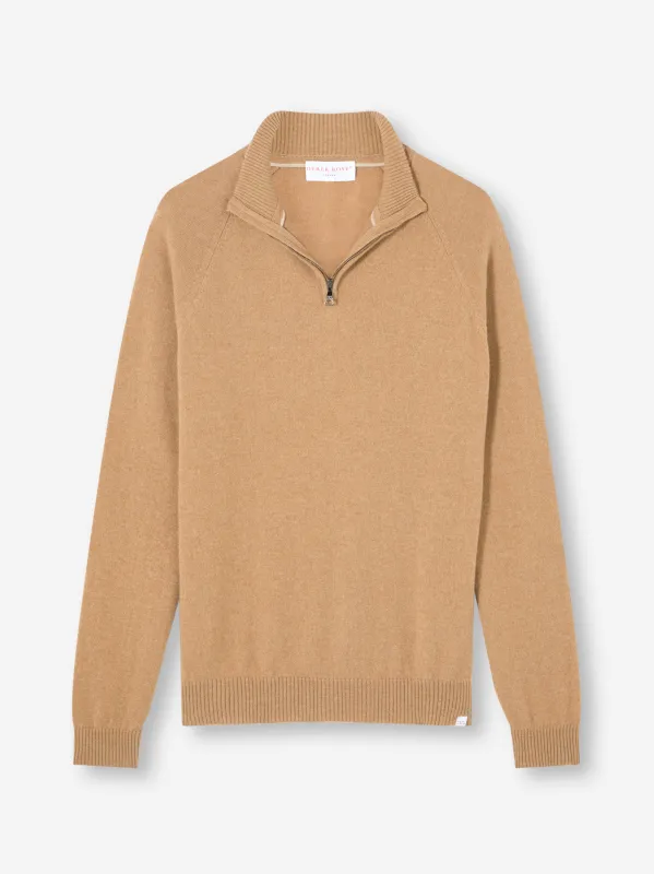 Men's Half-Zip Sweater Finley Cashmere Camel sold by Derek Rose