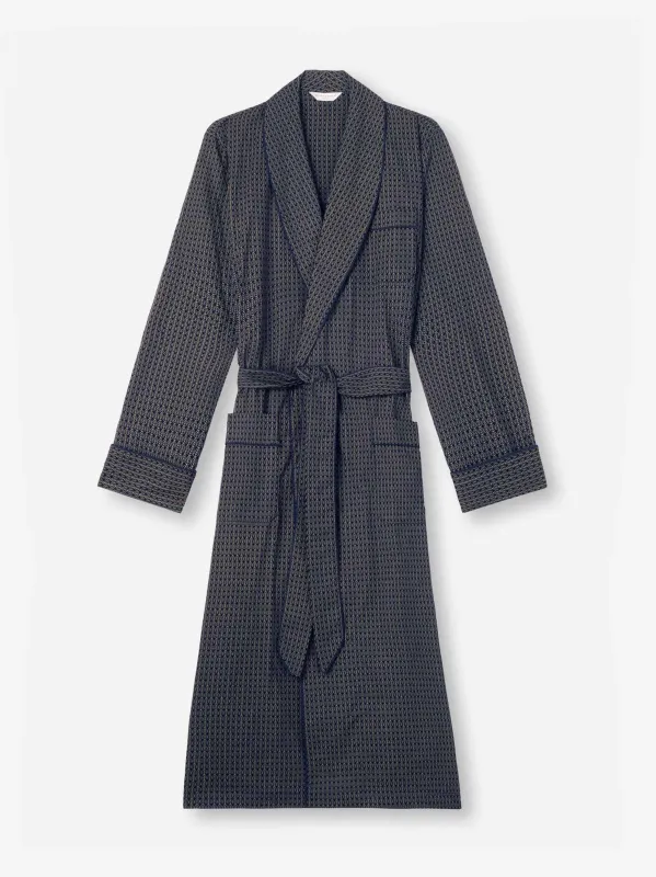 Men's Robe Cotton Batiste Navy Jungle Leaf Print sold by Derek Rose