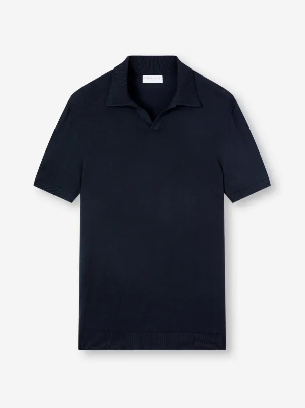 Men's Polo Shirt Orson Merino Wool Navy Blue sold by Derek Rose