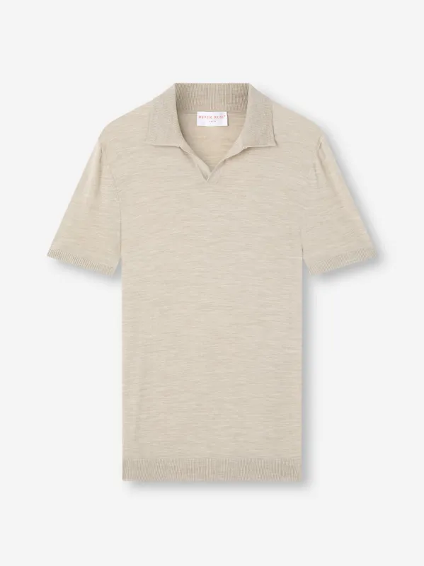 Men's Polo Shirt Orson Merino Wool Ecru made by Derek Rose