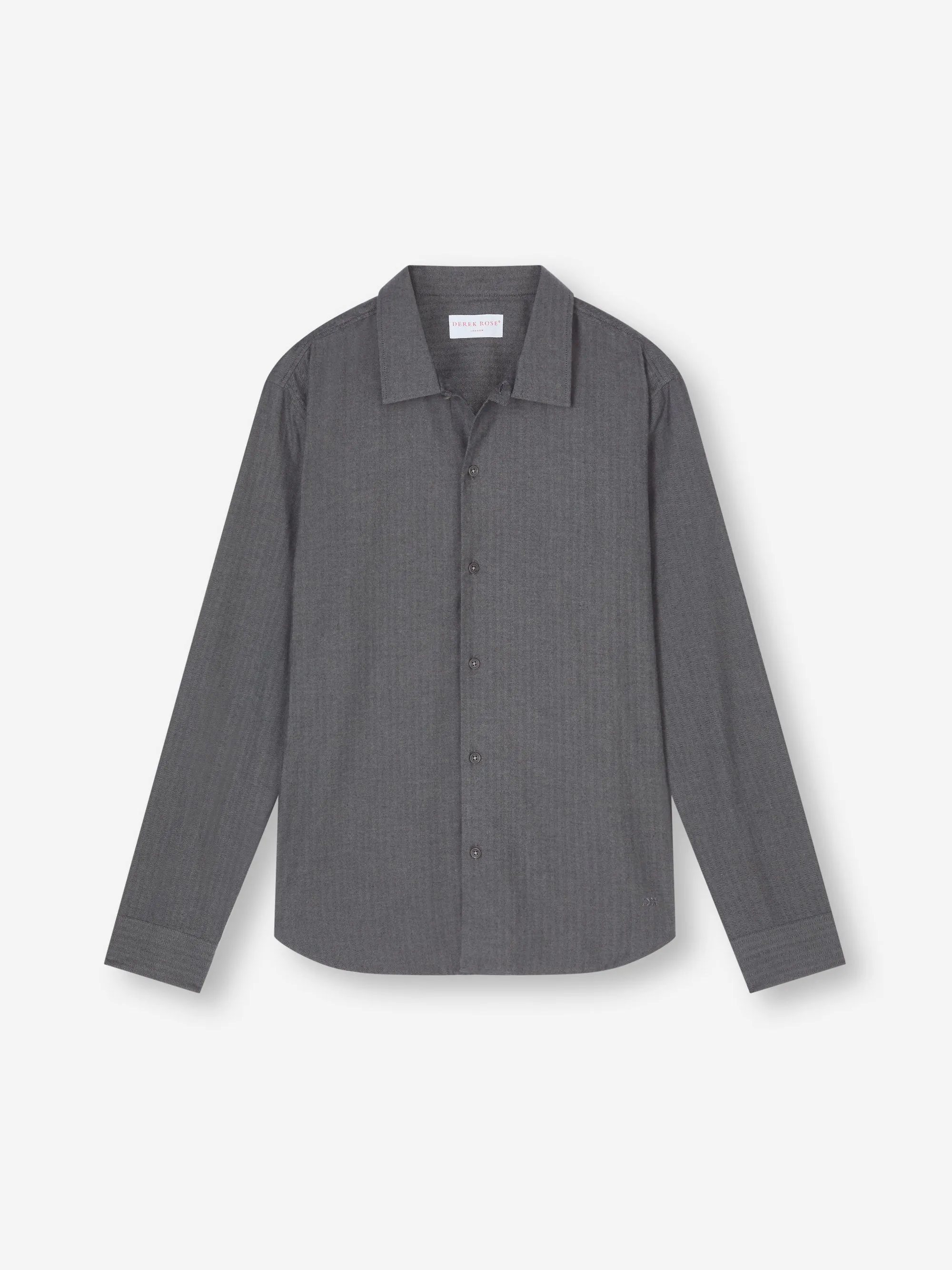 Balmoral Brushed Cotton Flannel Shirt Charcoal Gray Herringbone sold by Derek Rose