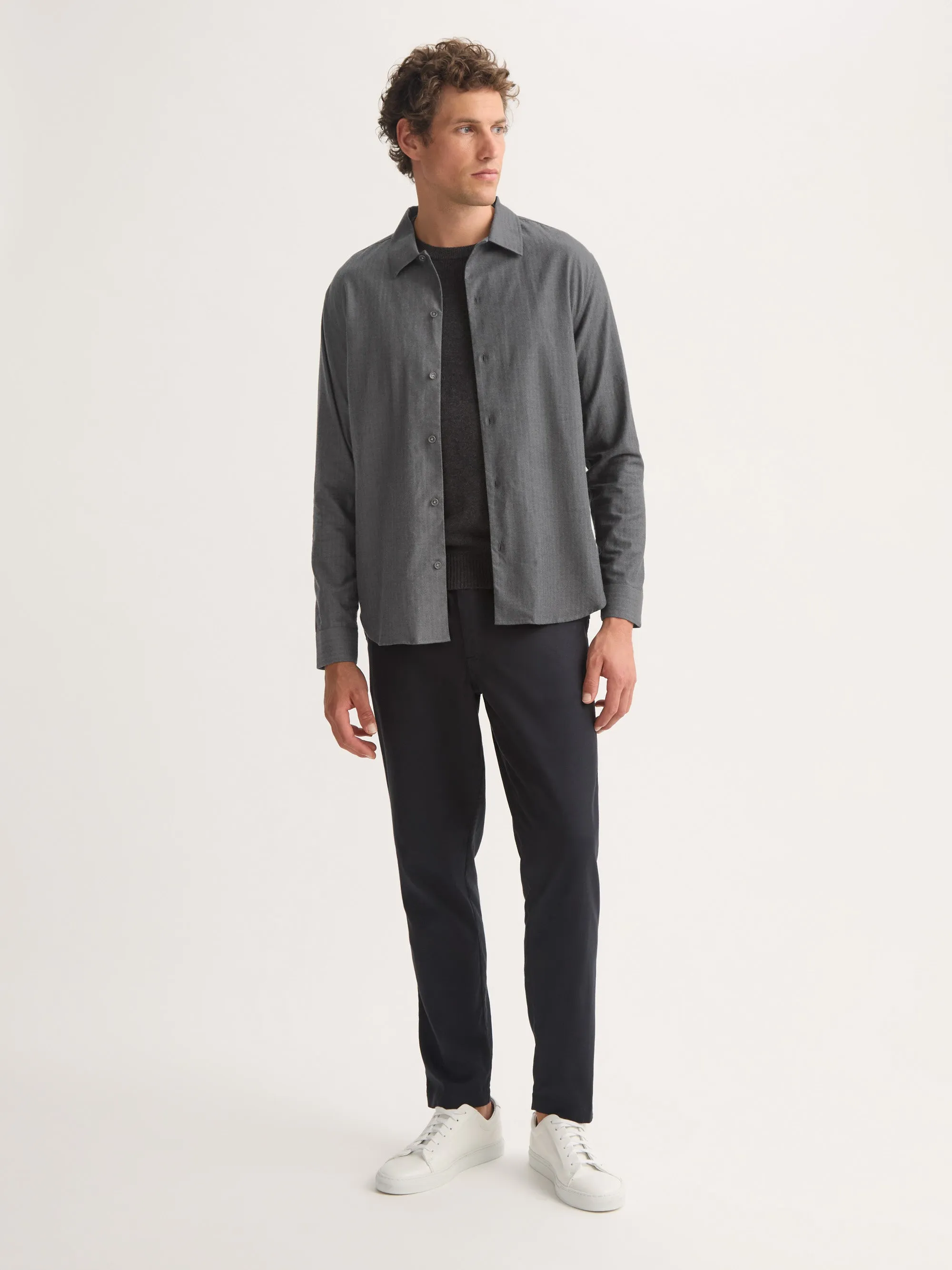 Balmoral Brushed Cotton Flannel Shirt Charcoal Gray Herringbone sold by Derek Rose product image thumbnail 2