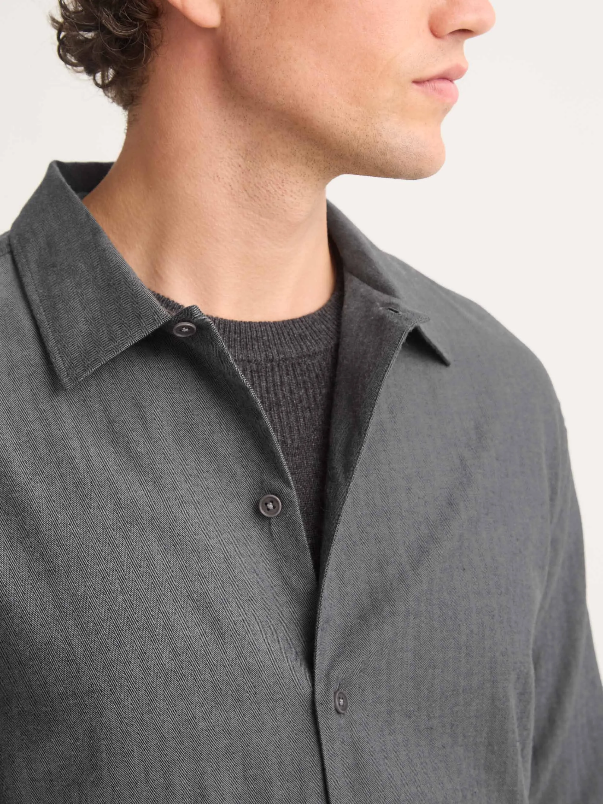 Balmoral Brushed Cotton Flannel Shirt Charcoal Gray Herringbone sold by Derek Rose product image thumbnail 5
