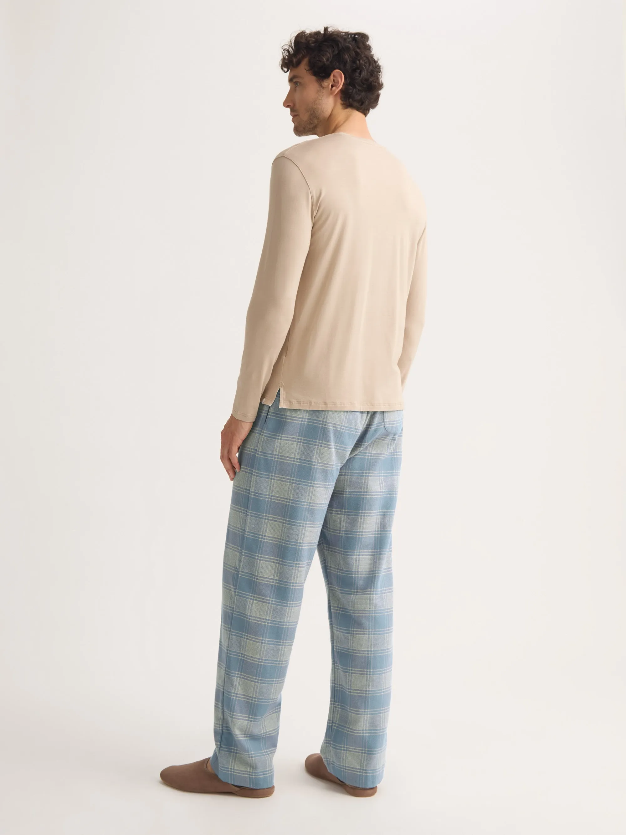 Men's Lounge Pants Kelburn Brushed Cotton Storm Blue & Ecru Check sold by Derek Rose product image thumbnail 3