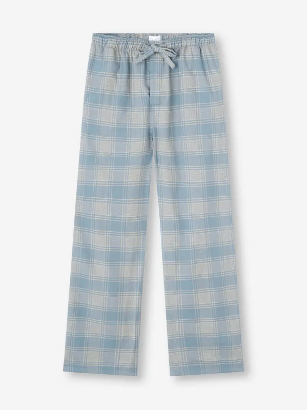 Men's Lounge Pants Kelburn Brushed Cotton Storm Blue & Ecru Check sold by Derek Rose