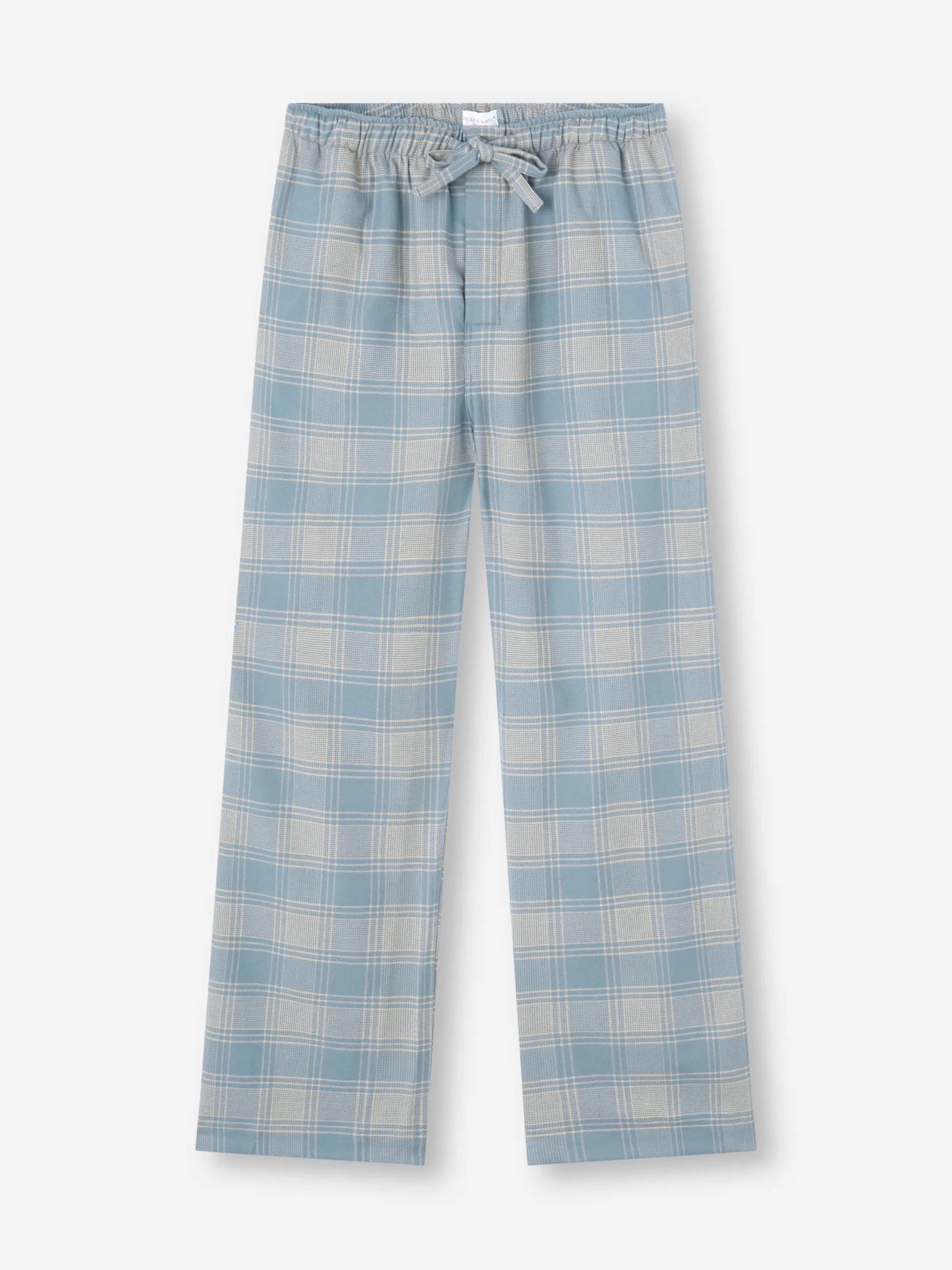 Men's Lounge Pants Kelburn Brushed Cotton Storm Blue & Ecru Check sold by Derek Rose
