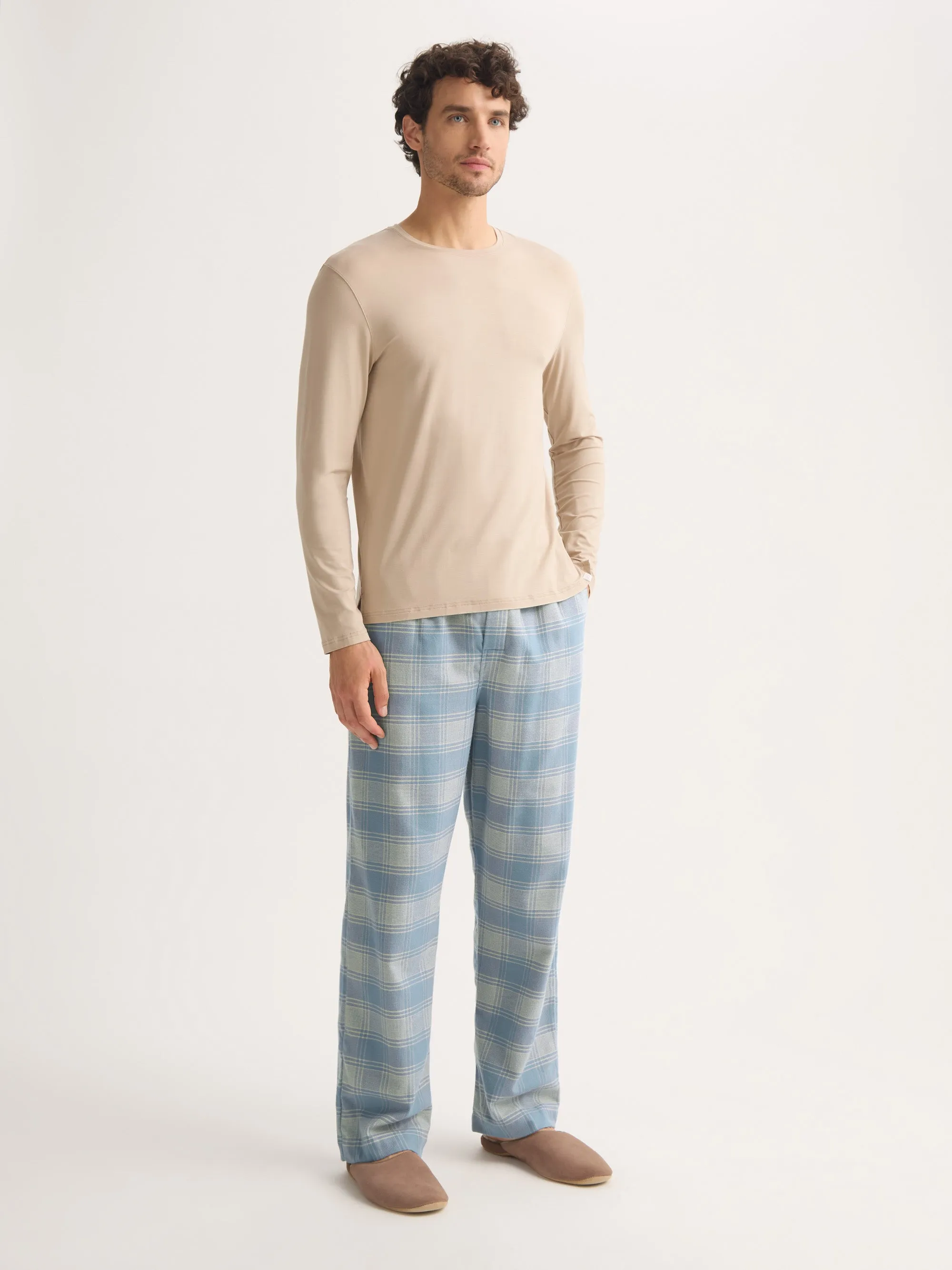 Men's Lounge Pants Kelburn Brushed Cotton Storm Blue & Ecru Check sold by Derek Rose product image thumbnail 2
