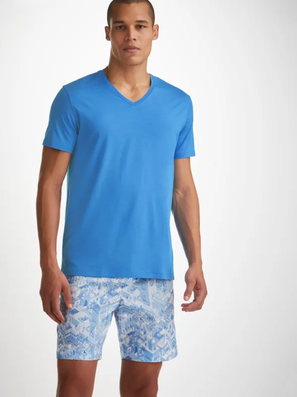 Men's V-Neck T-Shirt Basel Micro Modal Stretch Azure Blue sold by Derek Rose