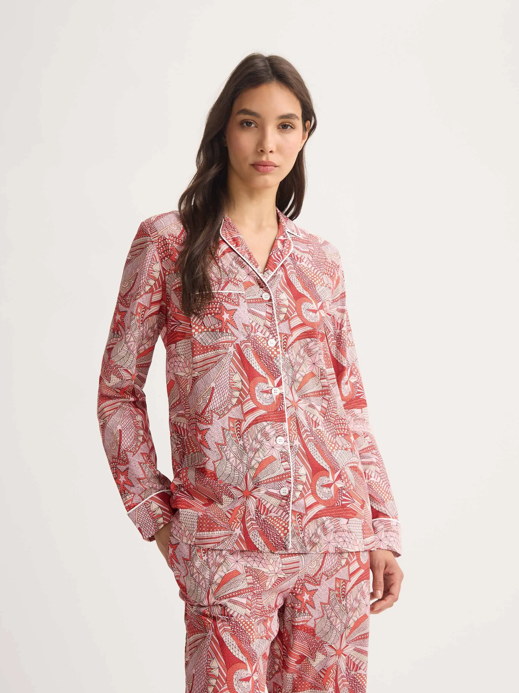 Women's Pajamas Cotton Batiste Rustic Red Celebration Print sold by Derek Rose product image thumbnail 3