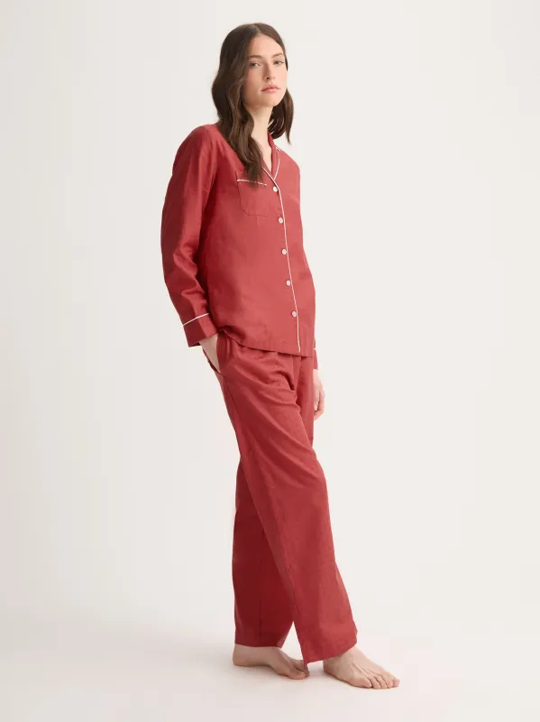Women's Pajamas Cotton Jacquard Red Rose Motif sold by Derek Rose