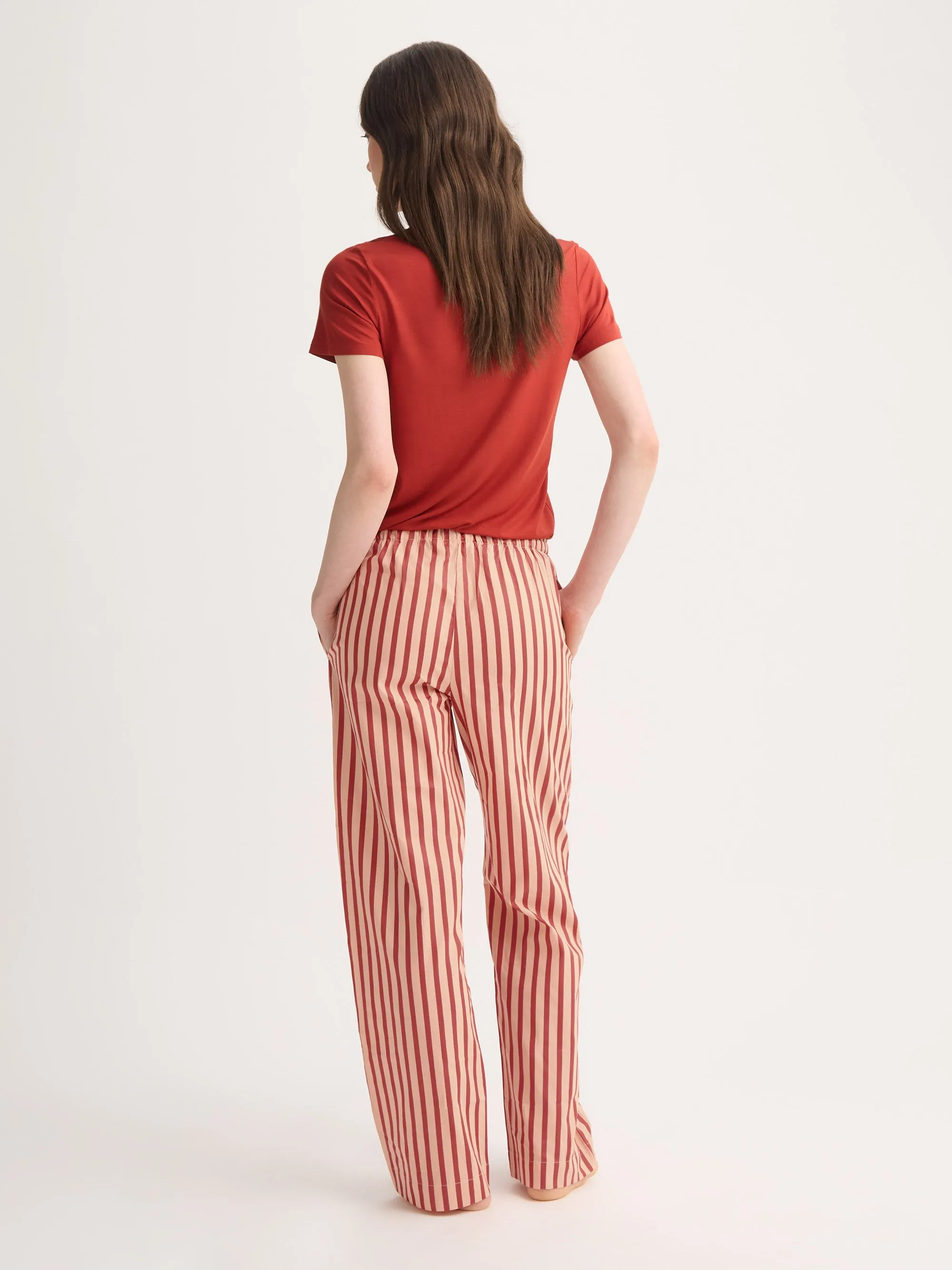 Women's Lounge Pants Capri Cotton Batiste Red & Peach Stripe sold by Derek Rose product image thumbnail 2
