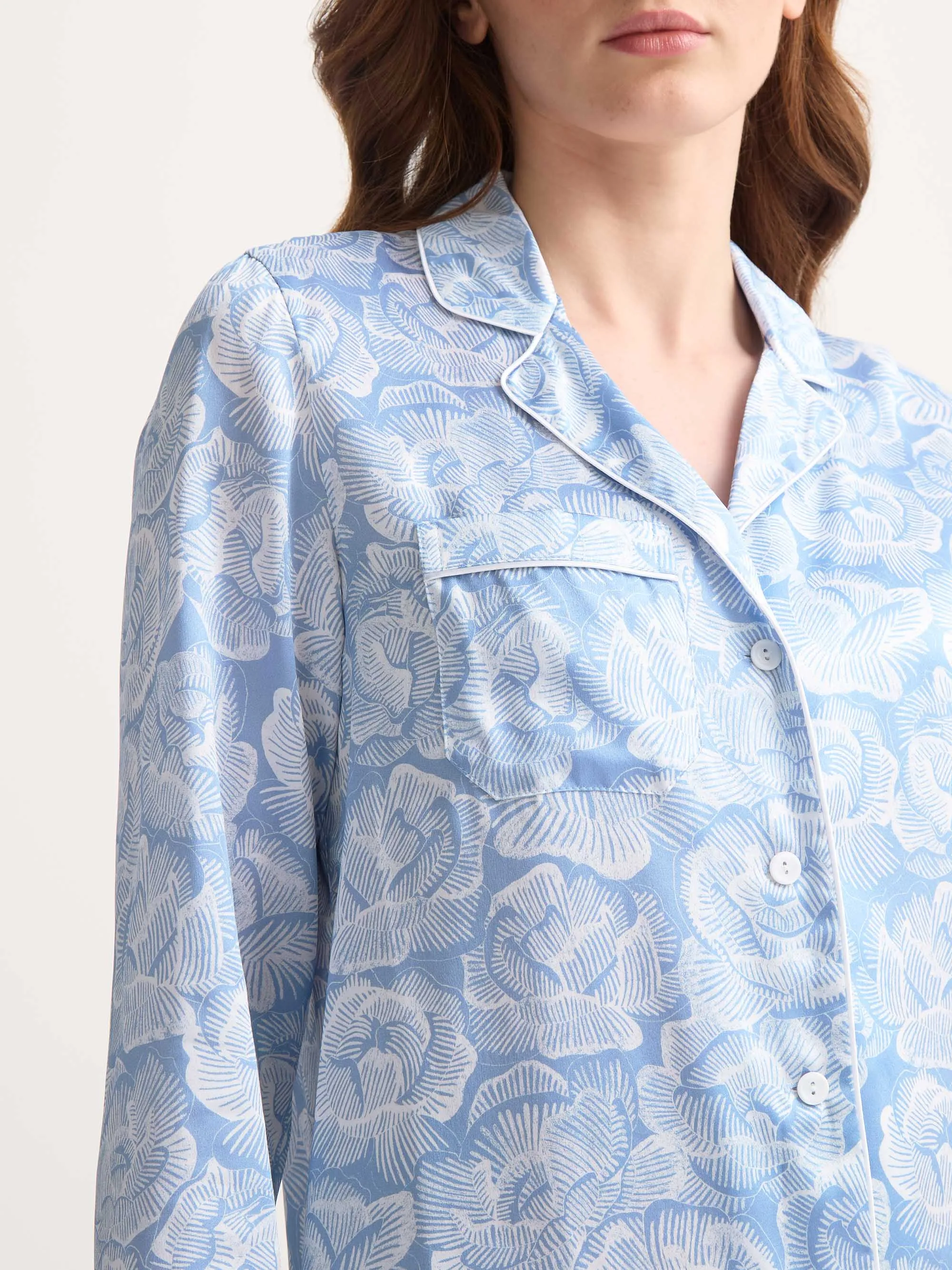 Brindisi Silk Pajamas Light Blue & White Rose sold by Derek Rose product image thumbnail 4