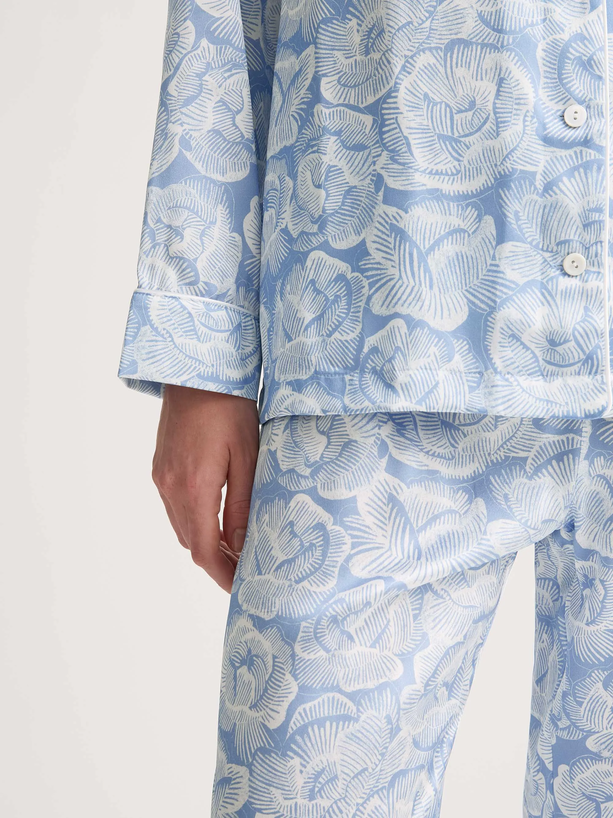 Brindisi Silk Pajamas Light Blue & White Rose sold by Derek Rose product image thumbnail 5
