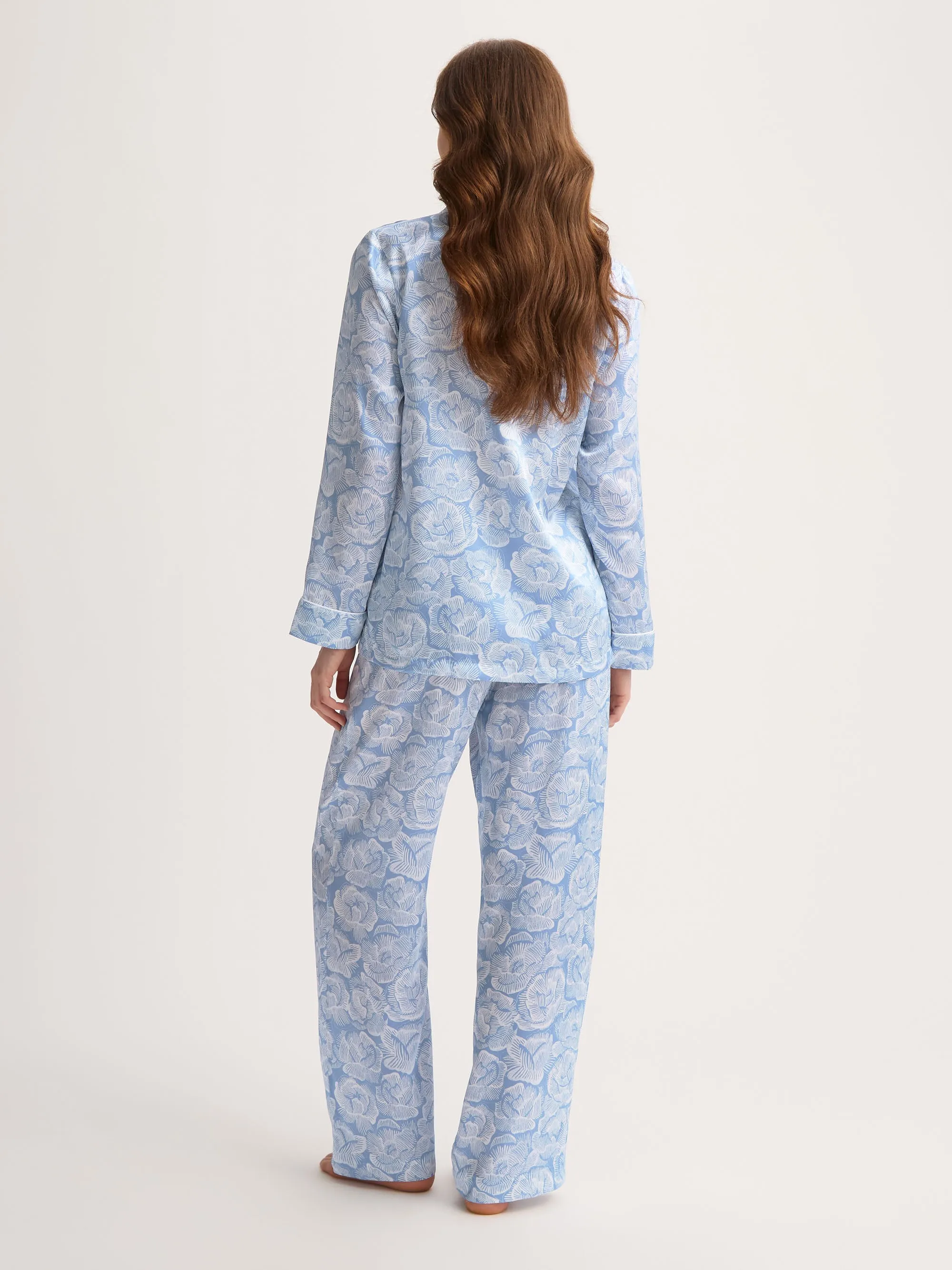 Brindisi Silk Pajamas Light Blue & White Rose sold by Derek Rose product image thumbnail 2