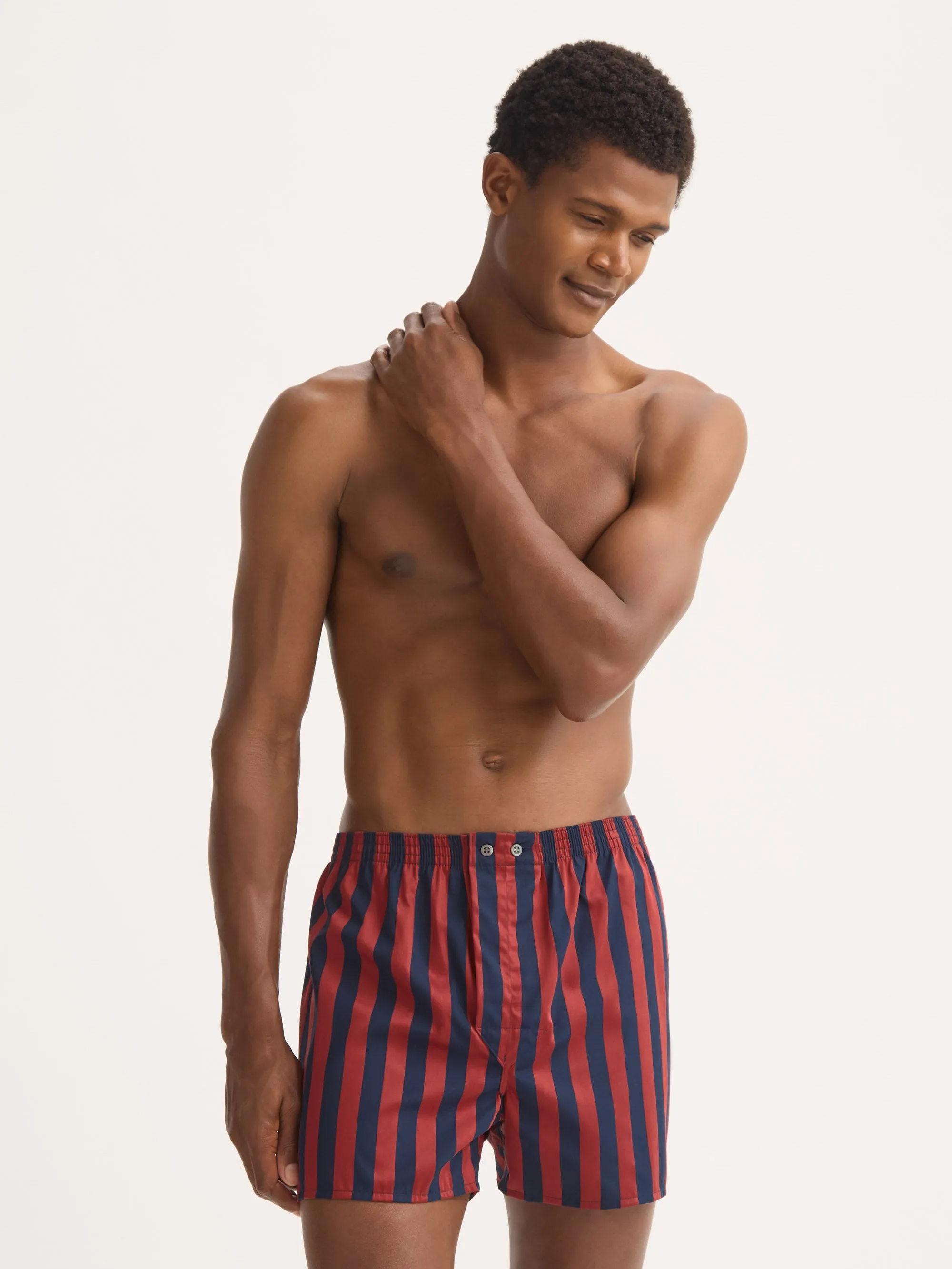 Men's Classic Fit Boxers Royal Cotton Navy Blue & Red Stripe sold by Derek Rose product image thumbnail 4